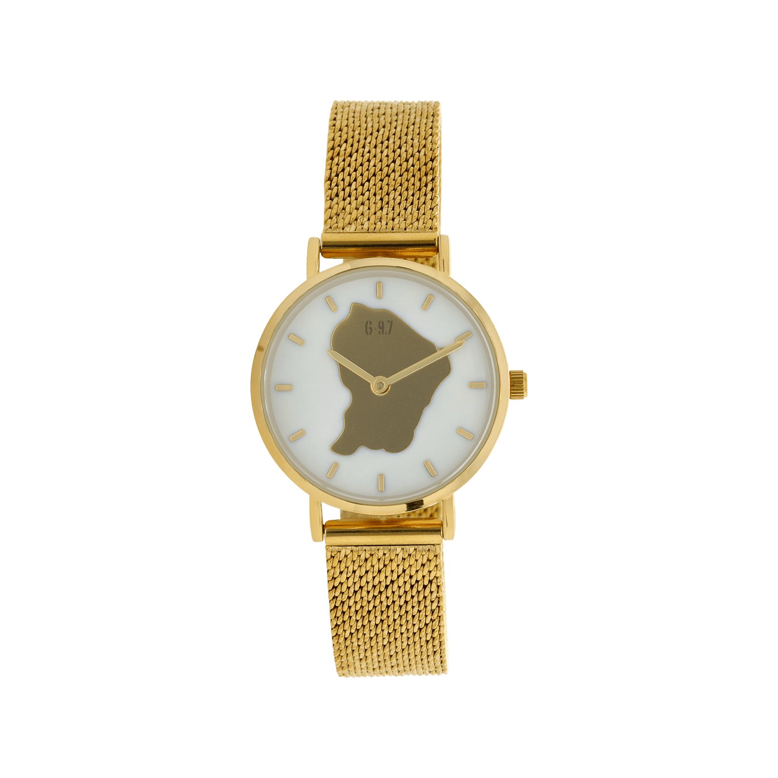 Montre g97 30 millimètres Bracelet maille milanaise Acier doré Cadran nacre Carte Guyane Acier doré 3 atmosphères