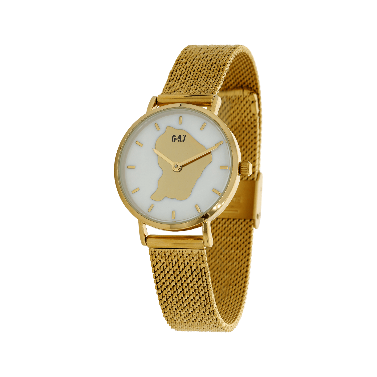 Montre g97 30 millimètres Bracelet maille milanaise Acier doré Cadran nacre Carte Guyane Acier doré 3 atmosphères