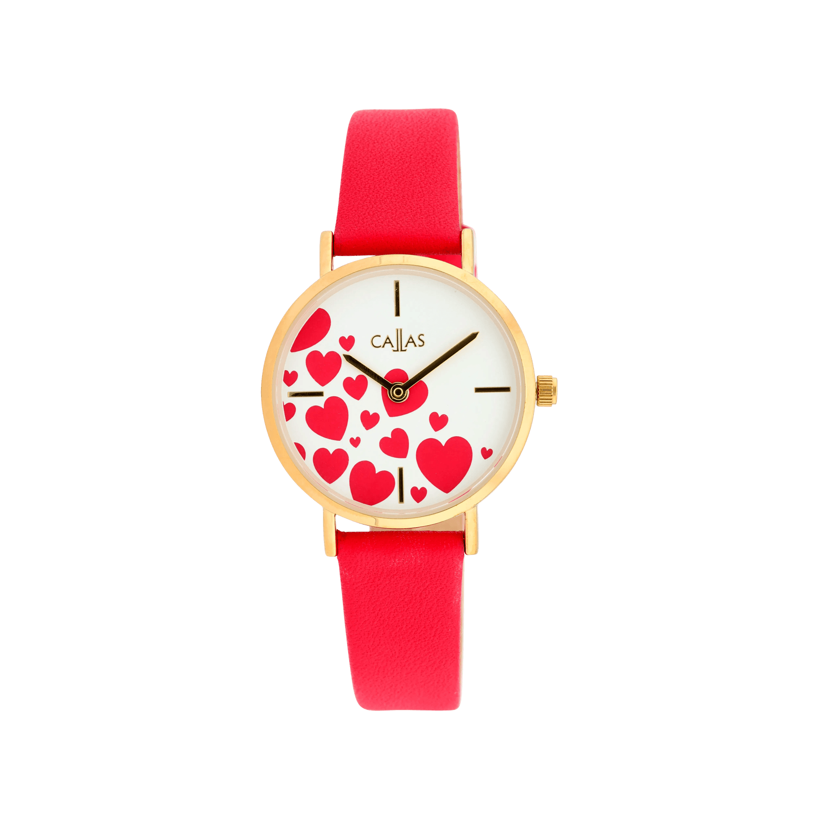 set montre callas 30 mm bracelet cuir rouge cadran blanc et coeurs rouges