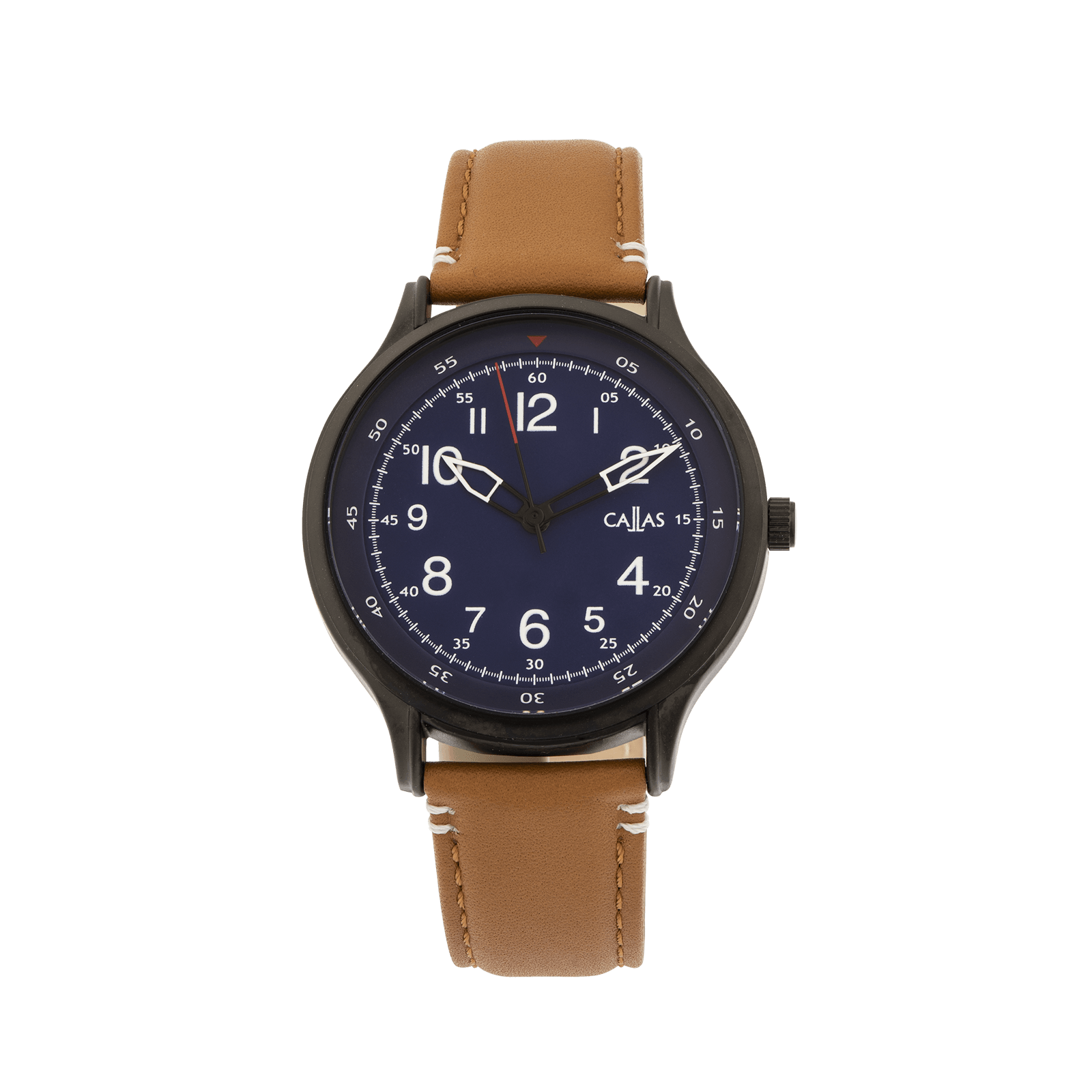 montre homme cuir callas bracelet cuir mar boite ion plating black cadran bleu 3 atm