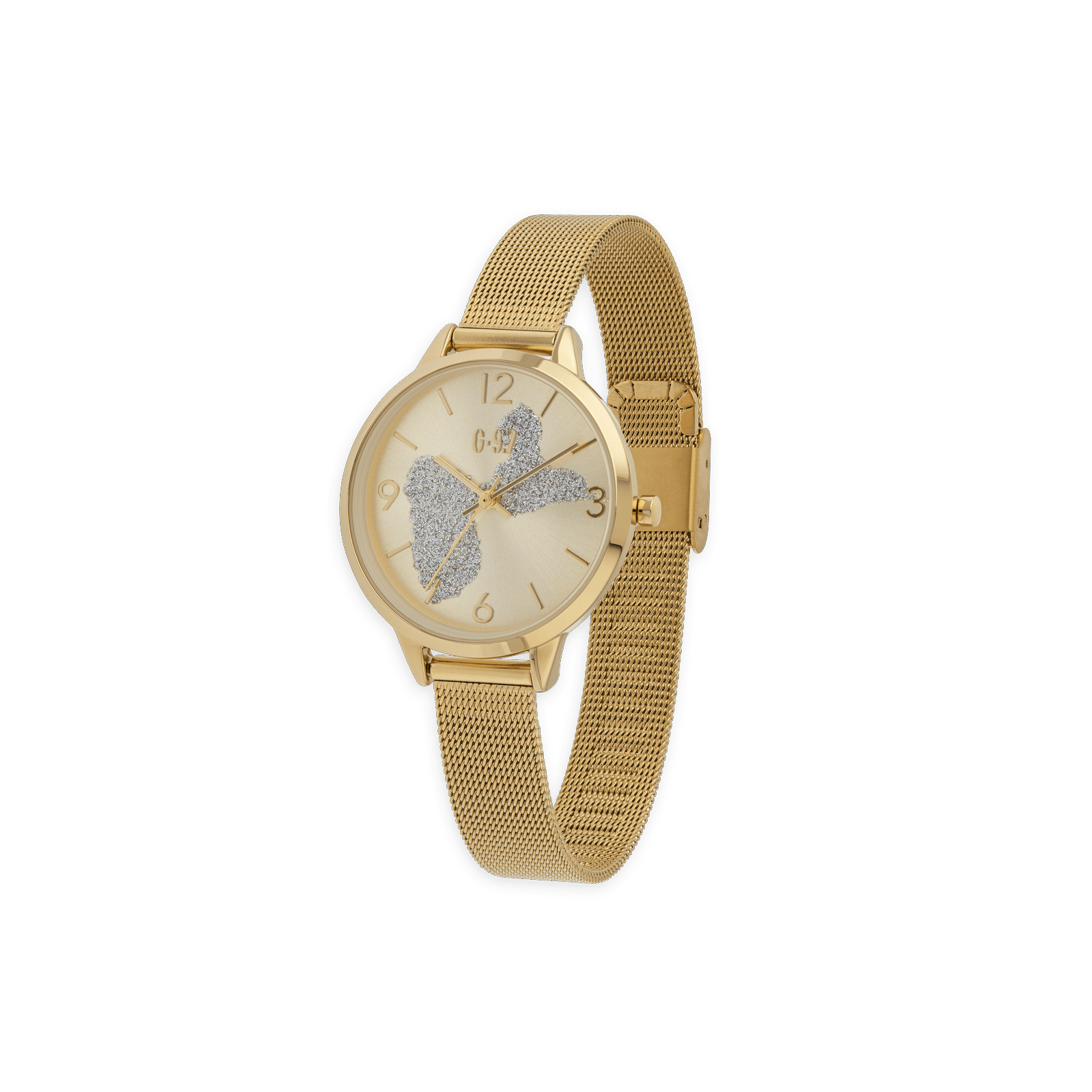 montre femme g97 cadran doré carte guadeloupe argenté bracelet mesh 3atm