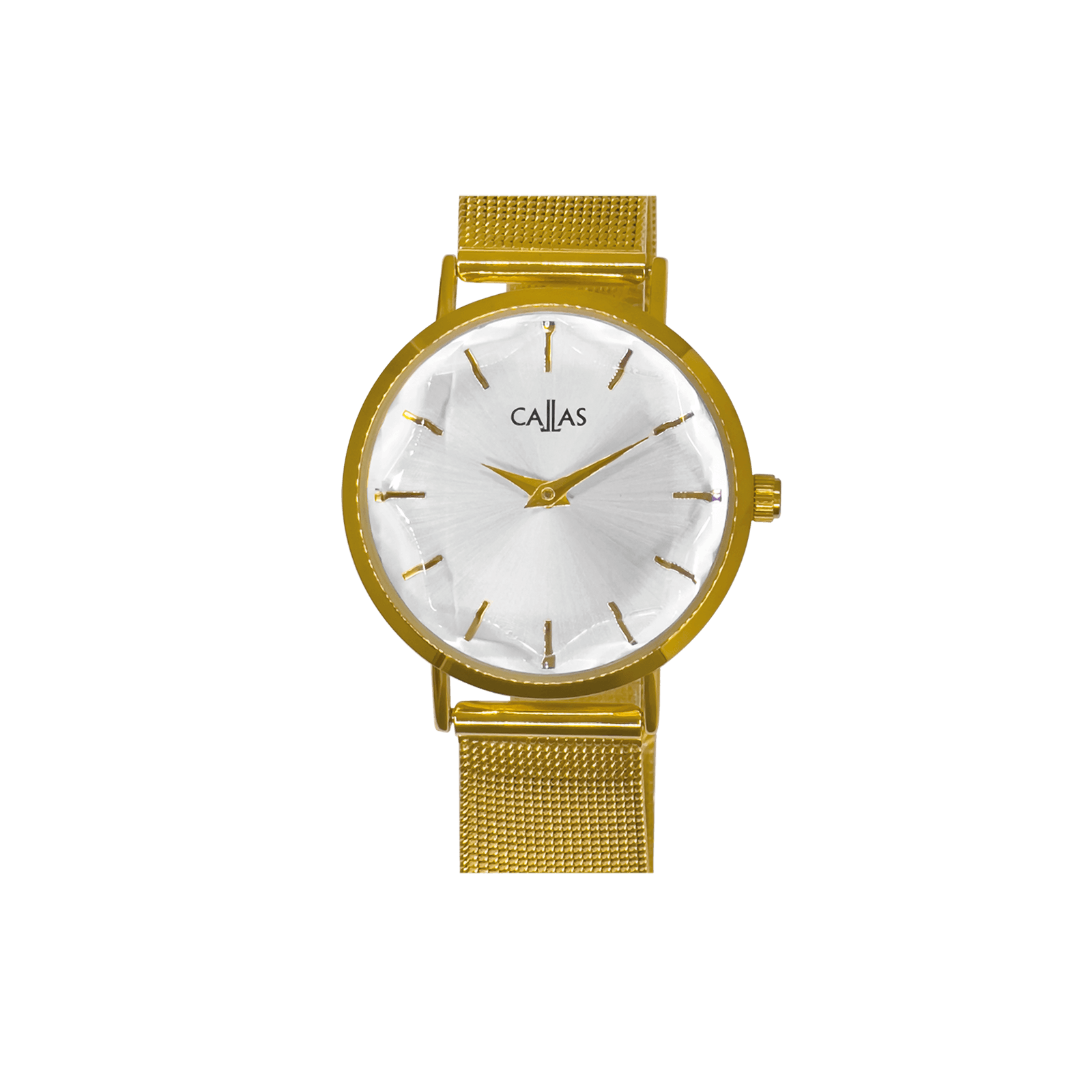 montre dame callas bracelet maille milanaise acier doré boîtier acier doré cadran argent 3 atm