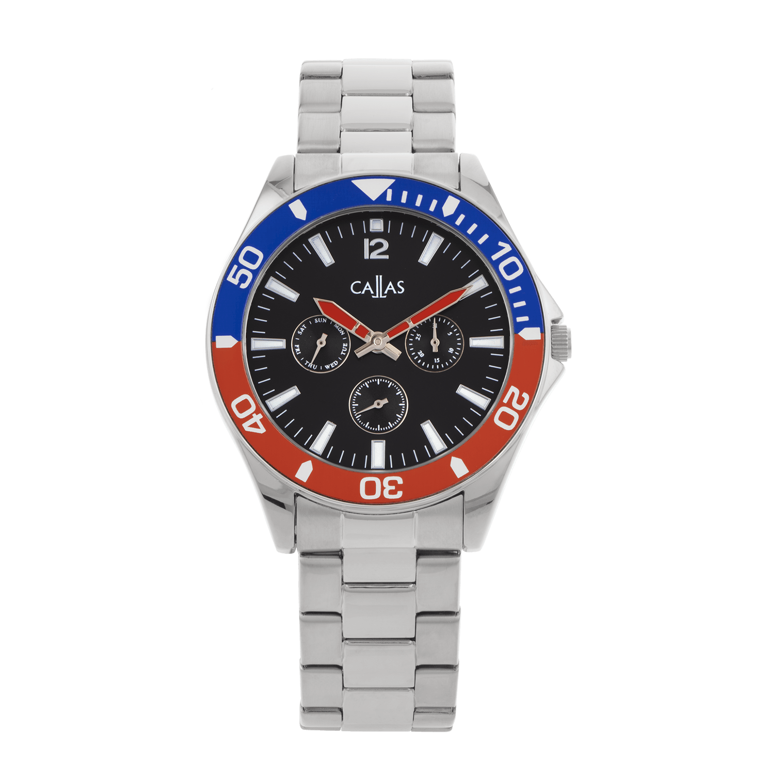 montre homme callas bracelet métal ion plating silver boîtier ion plating silver cadran noir 3 atm