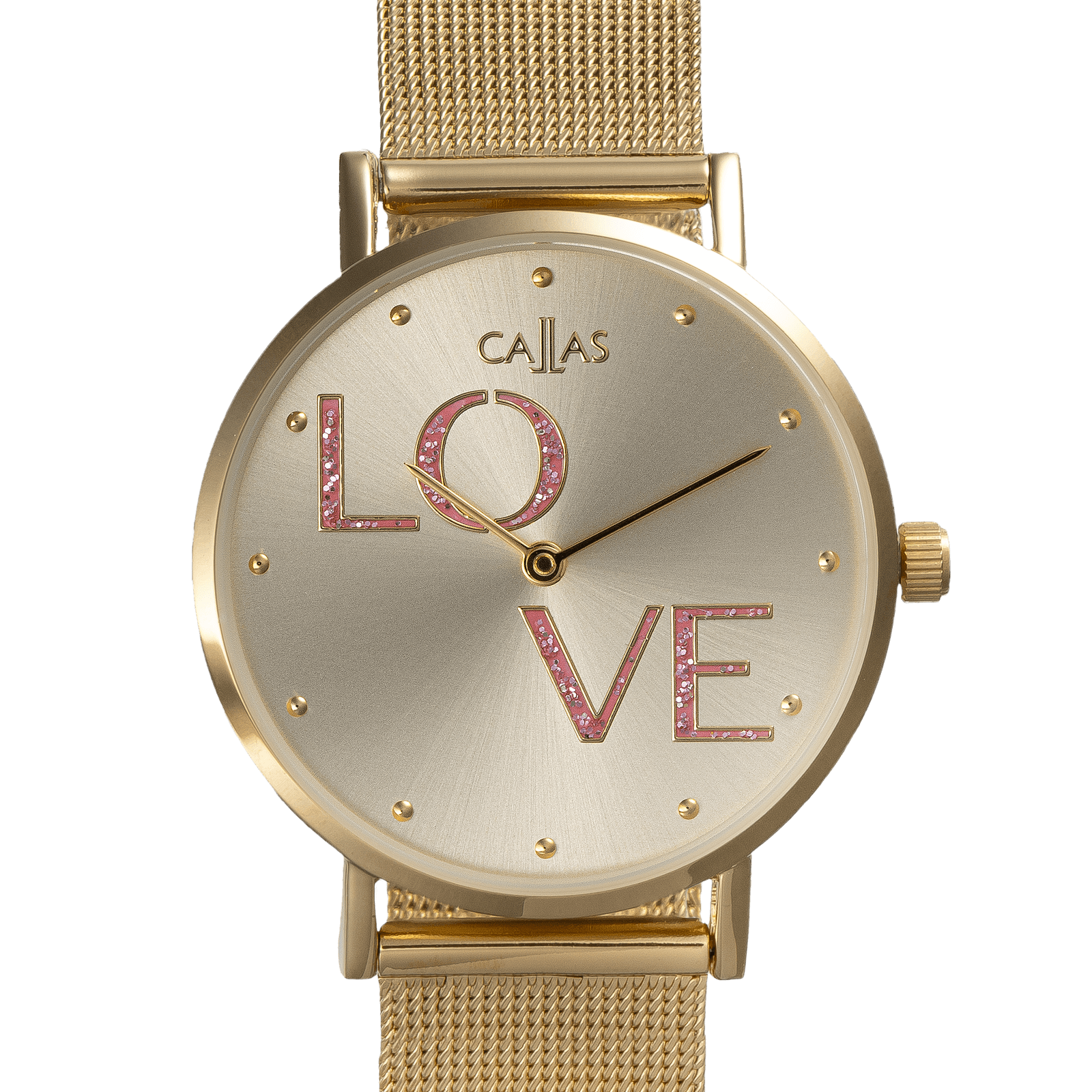montre callas bracelet maille milanaise acier doré cadran love rose 3 atm