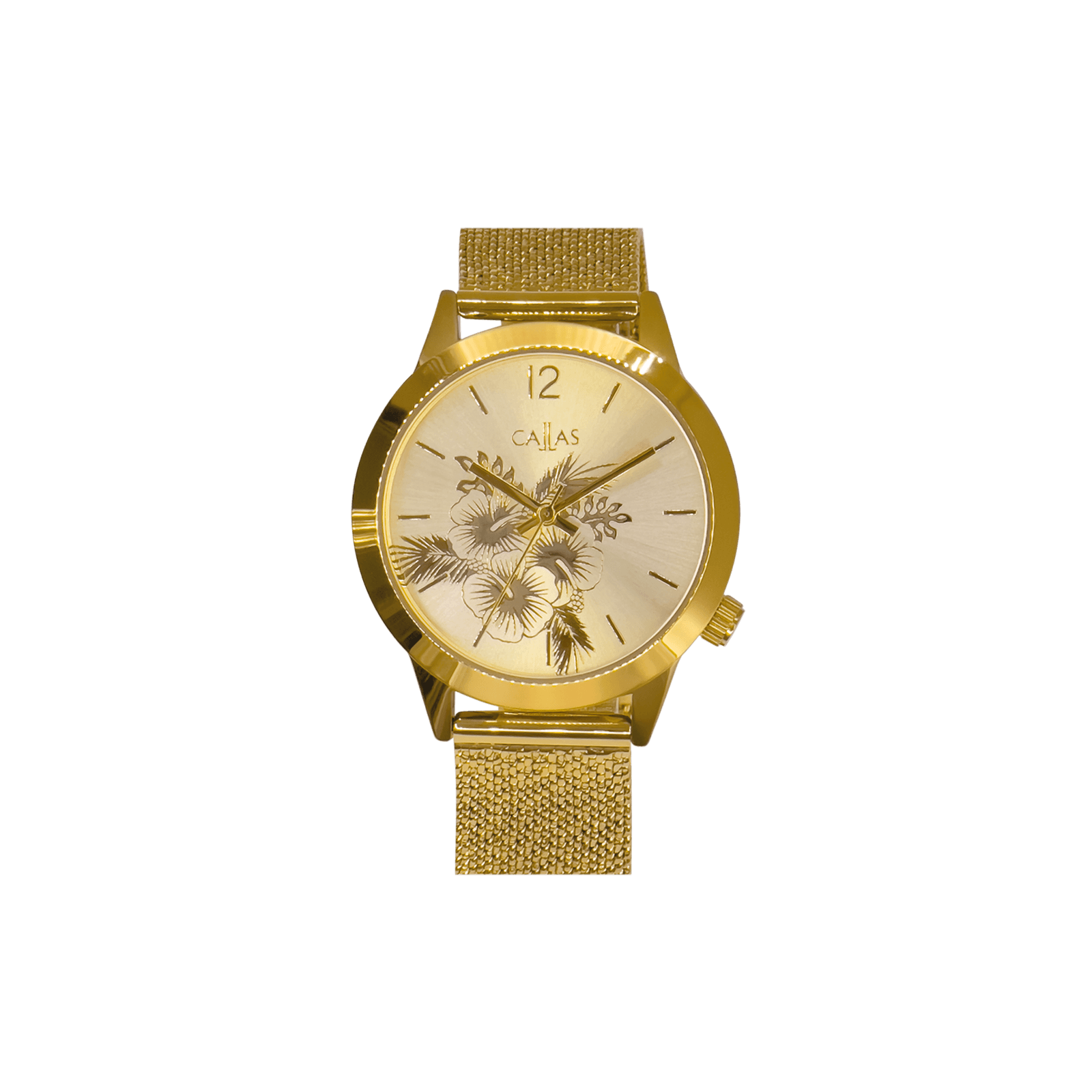 montre callas bracelet alliage acier doré boîte doré cadran doré et fleur 3 atm
