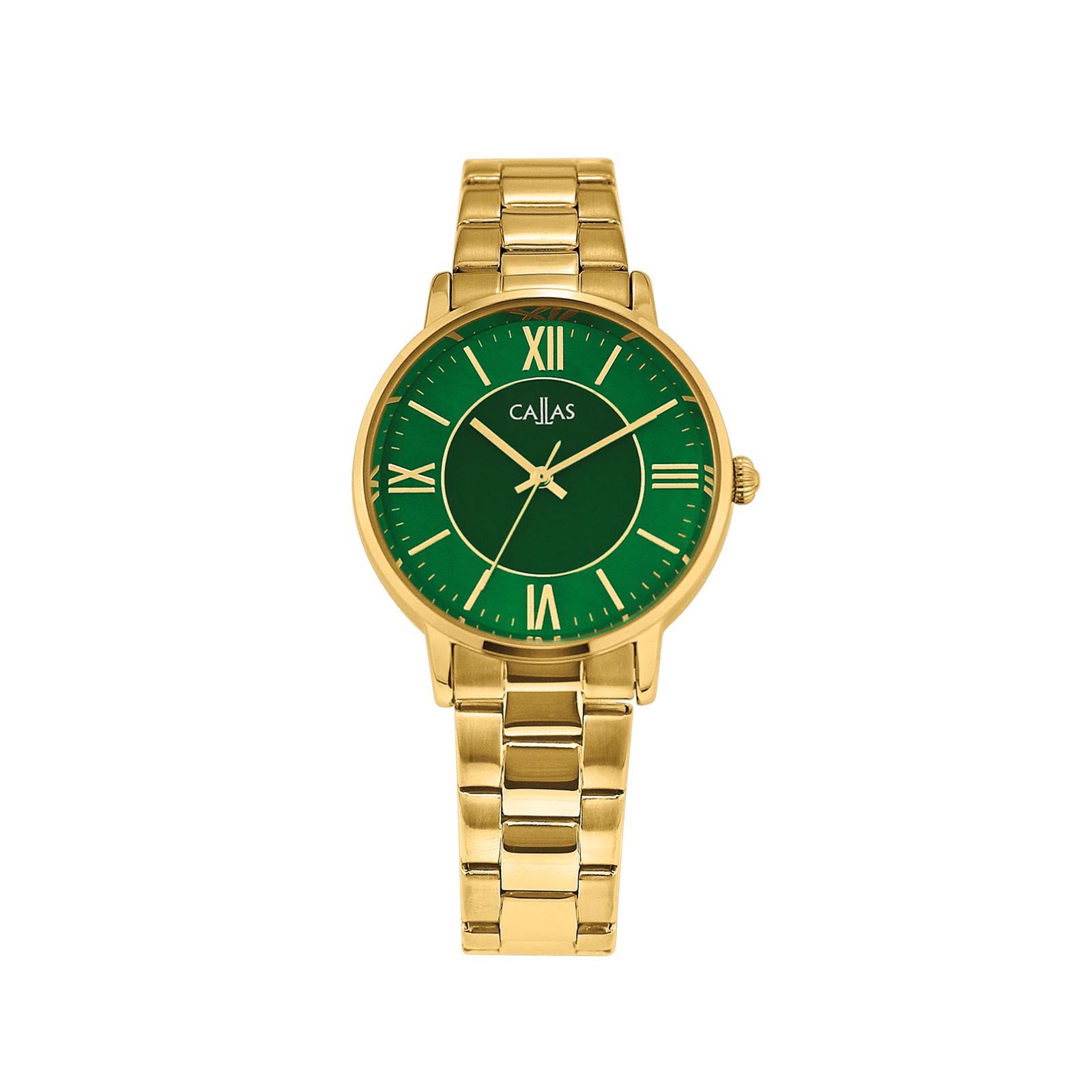 montre homme callas bracelet alliage acier doré boîte acier doré cadran vert 3 atm