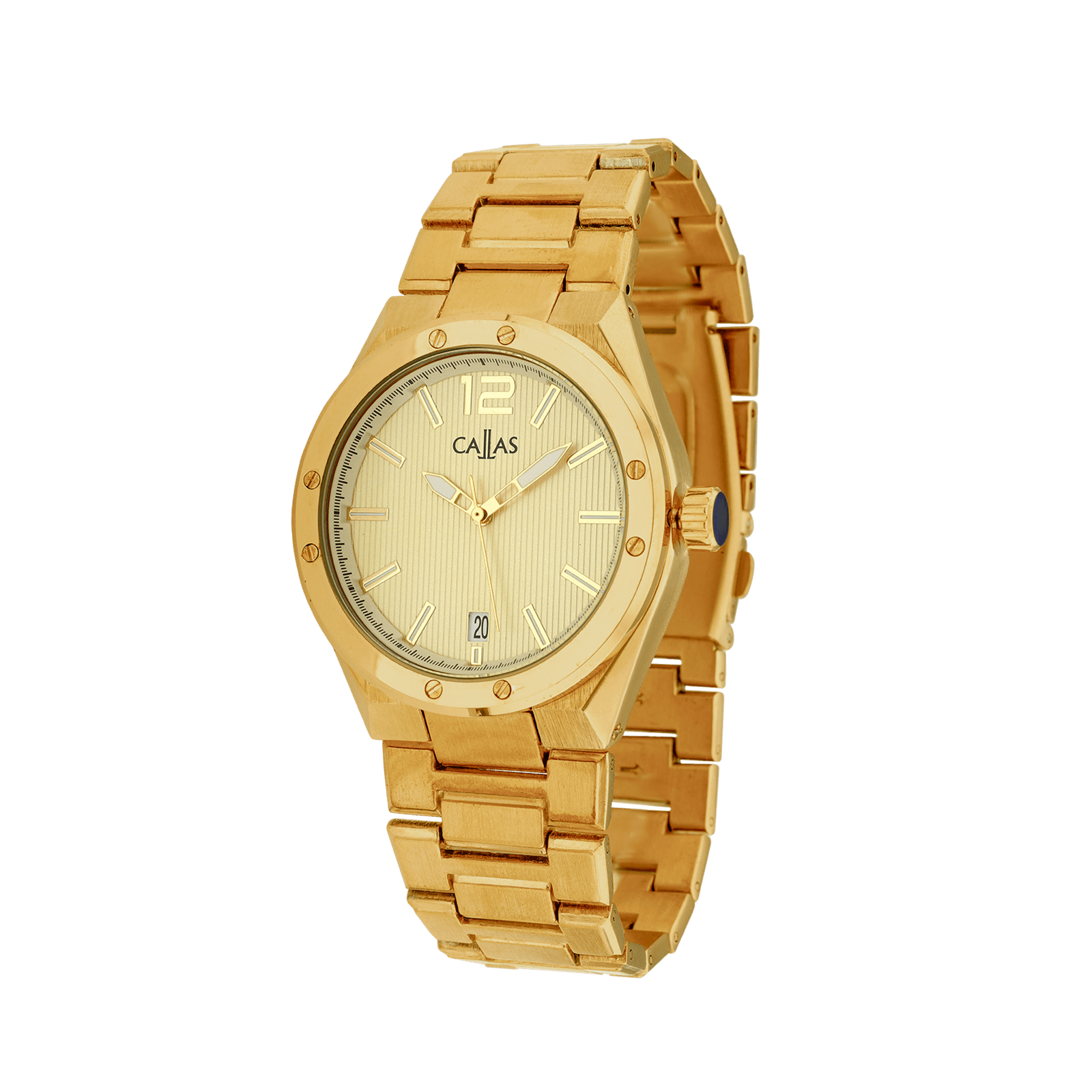 Montre Callas 41mm Bracelet métal Acier doré cadran champagne embossé 5 atmosphères