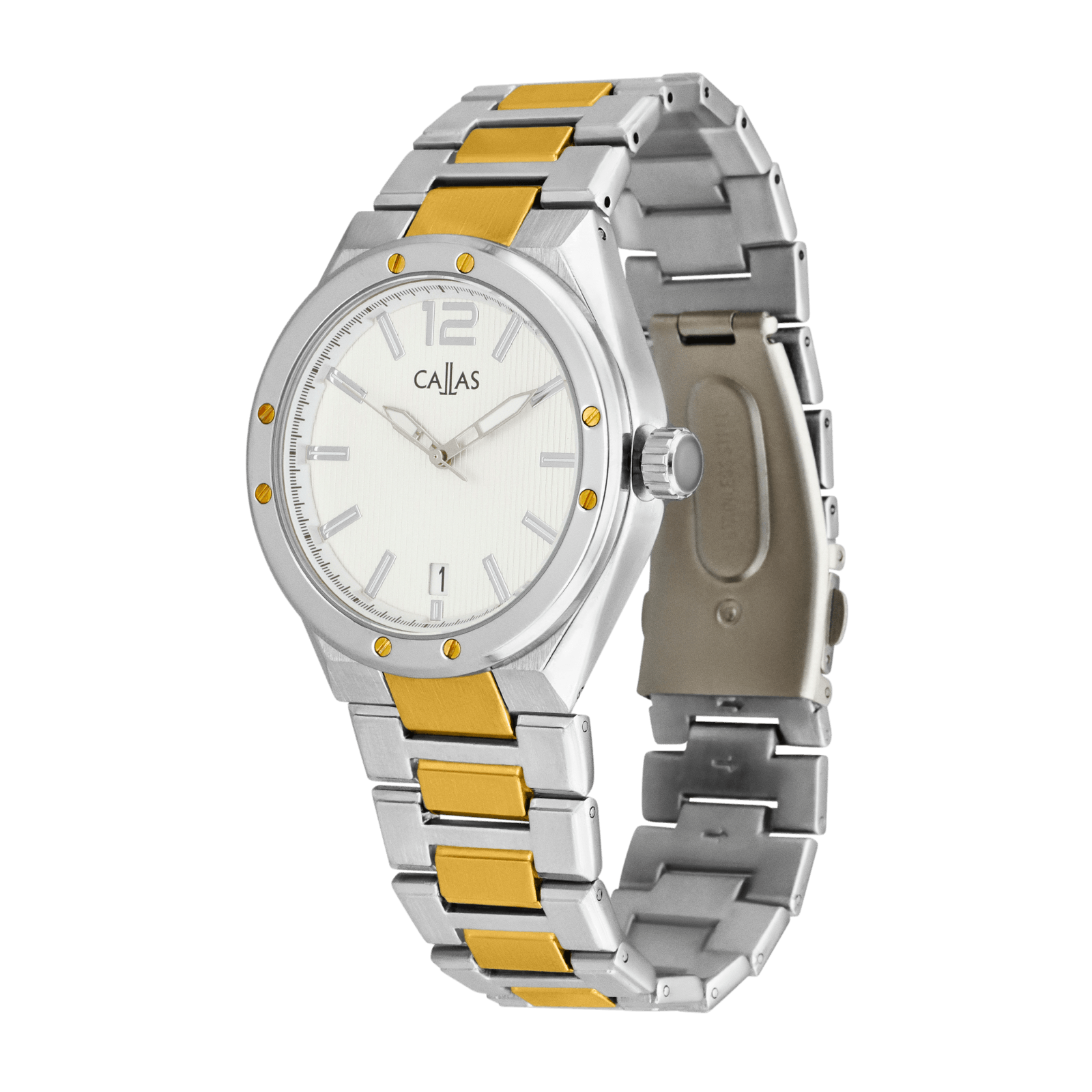 Montre Callas 41mm Bracelet métal Bicolore Acier doré/ips Cadran argent mat 5 atmosphères