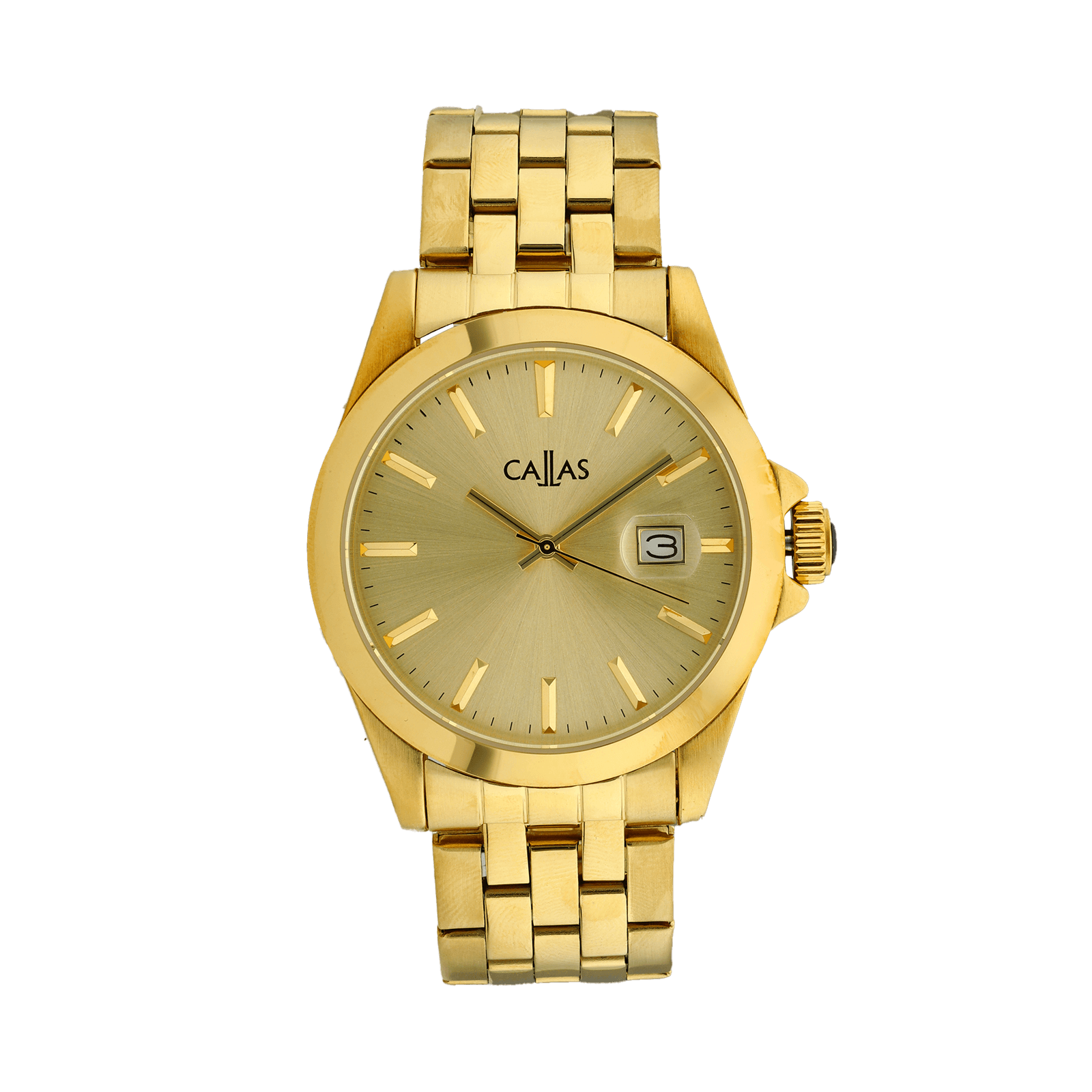 Montre Callas 42mm Bracelet métal Acier doré cadran champagne sunray 5 atmosphères