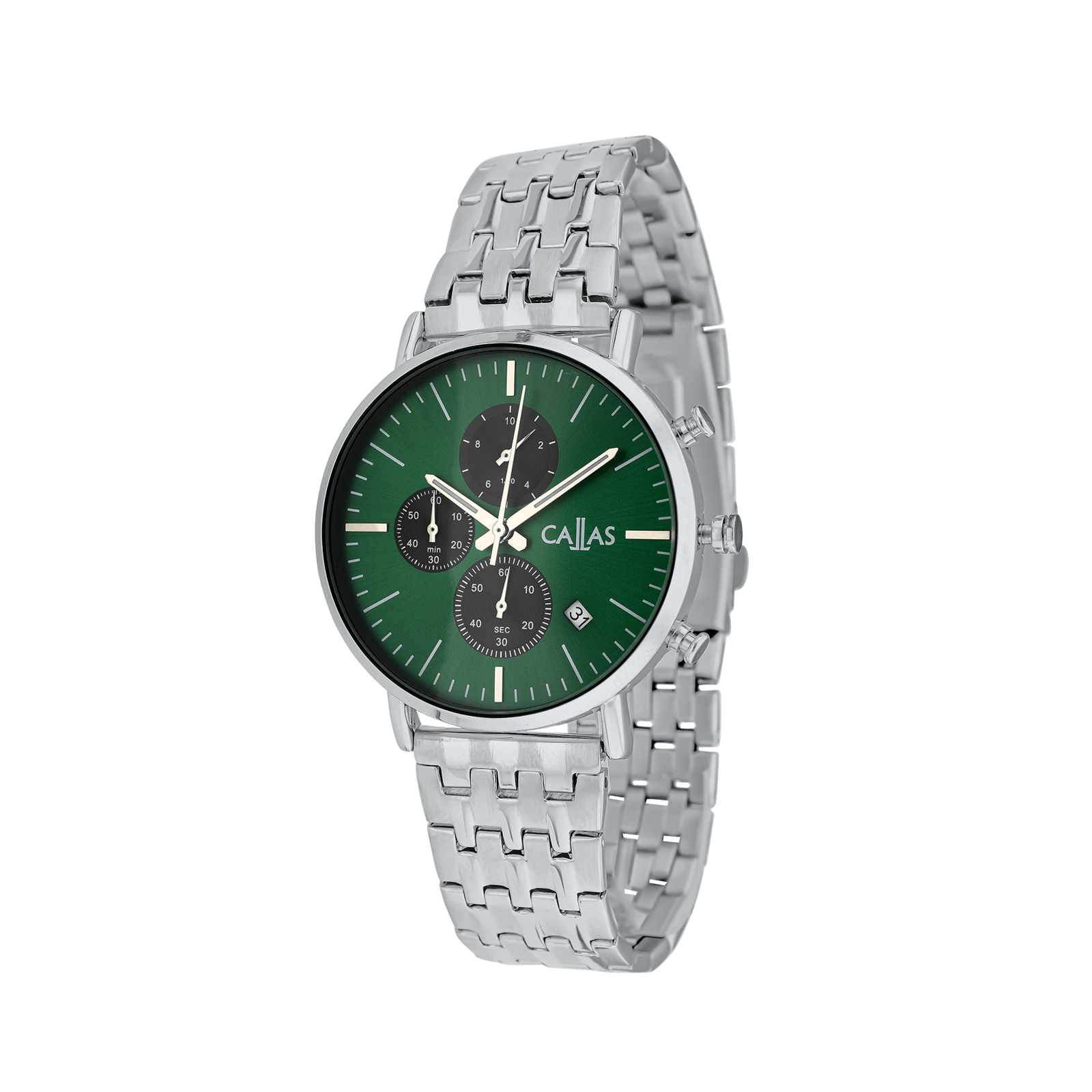 Montre Callas 40 millimètres Bracelet métal ips cadran vert sunray 5 atmosphères