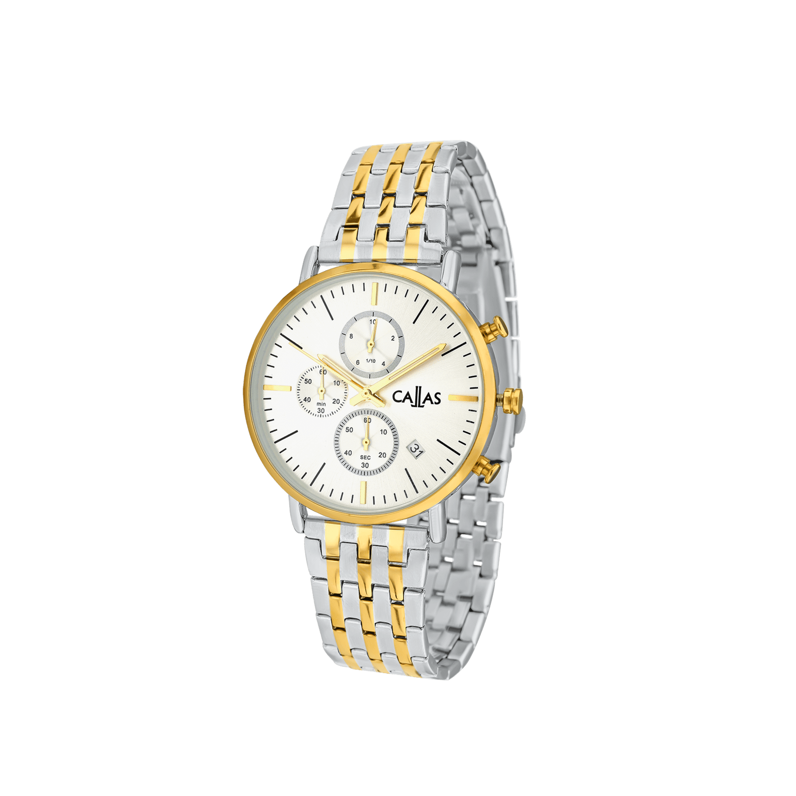 Montre Callas 40 millimètres Bracelet métal Bicolore ips/Acier doré Cadran Argent sunray 5 atmosphères
