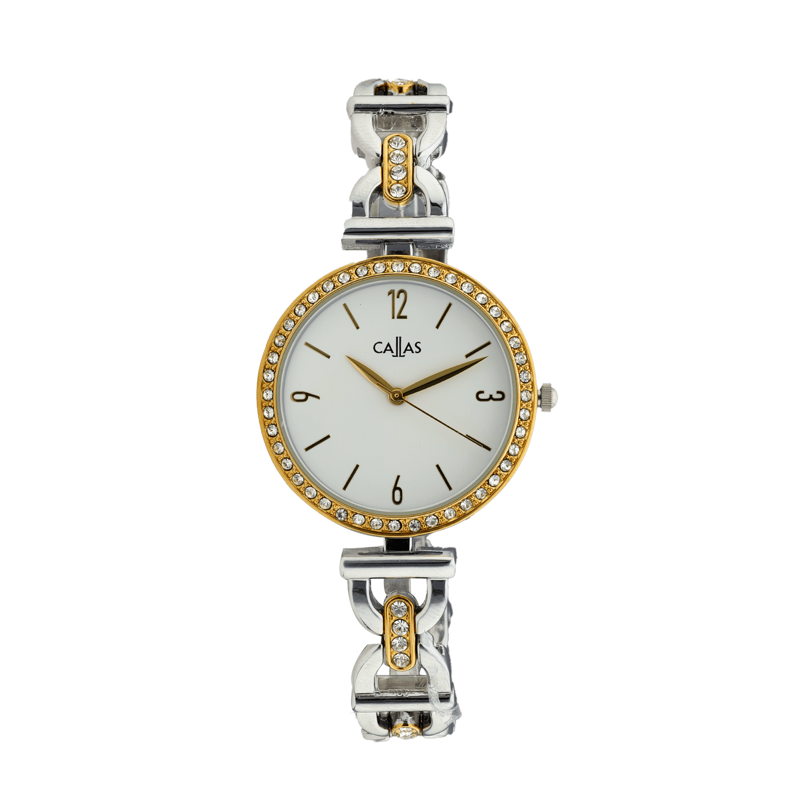 montre dame callas 33mm métal bicolore ion plating silver/acier doré serti cadran blanc 5 atm