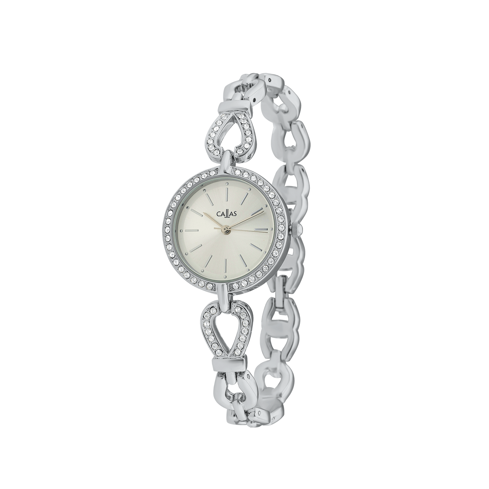Montre Callas 28 millimètres Bracelet métal Ion Plating Silver Cadran Argent sertie Oxyde de Zirconium 5 ATM