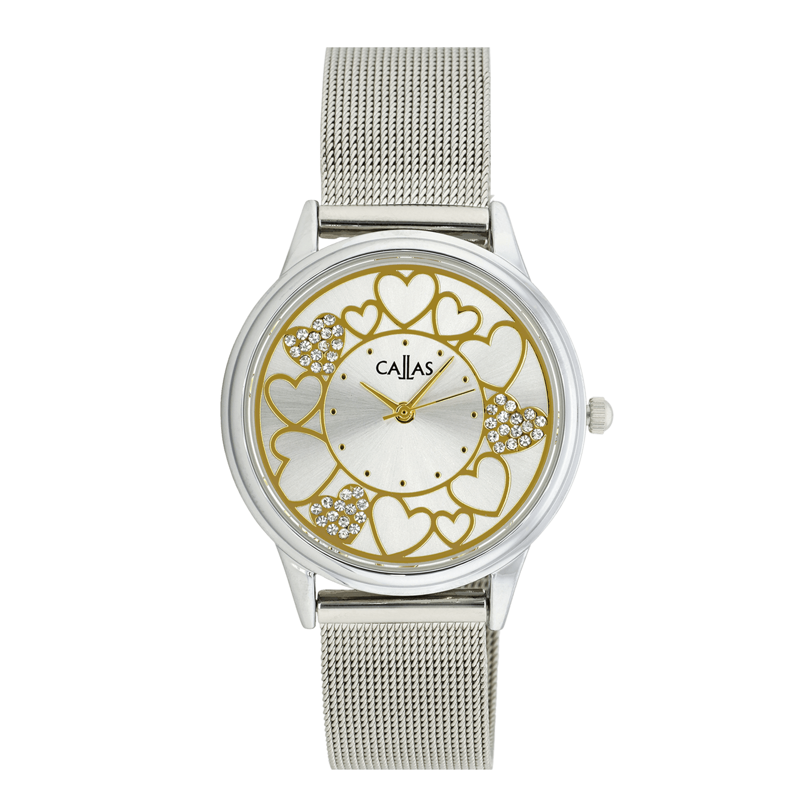 MONTRE CALLAS SILVER COEUR ET GLITTER DORE 3ATM