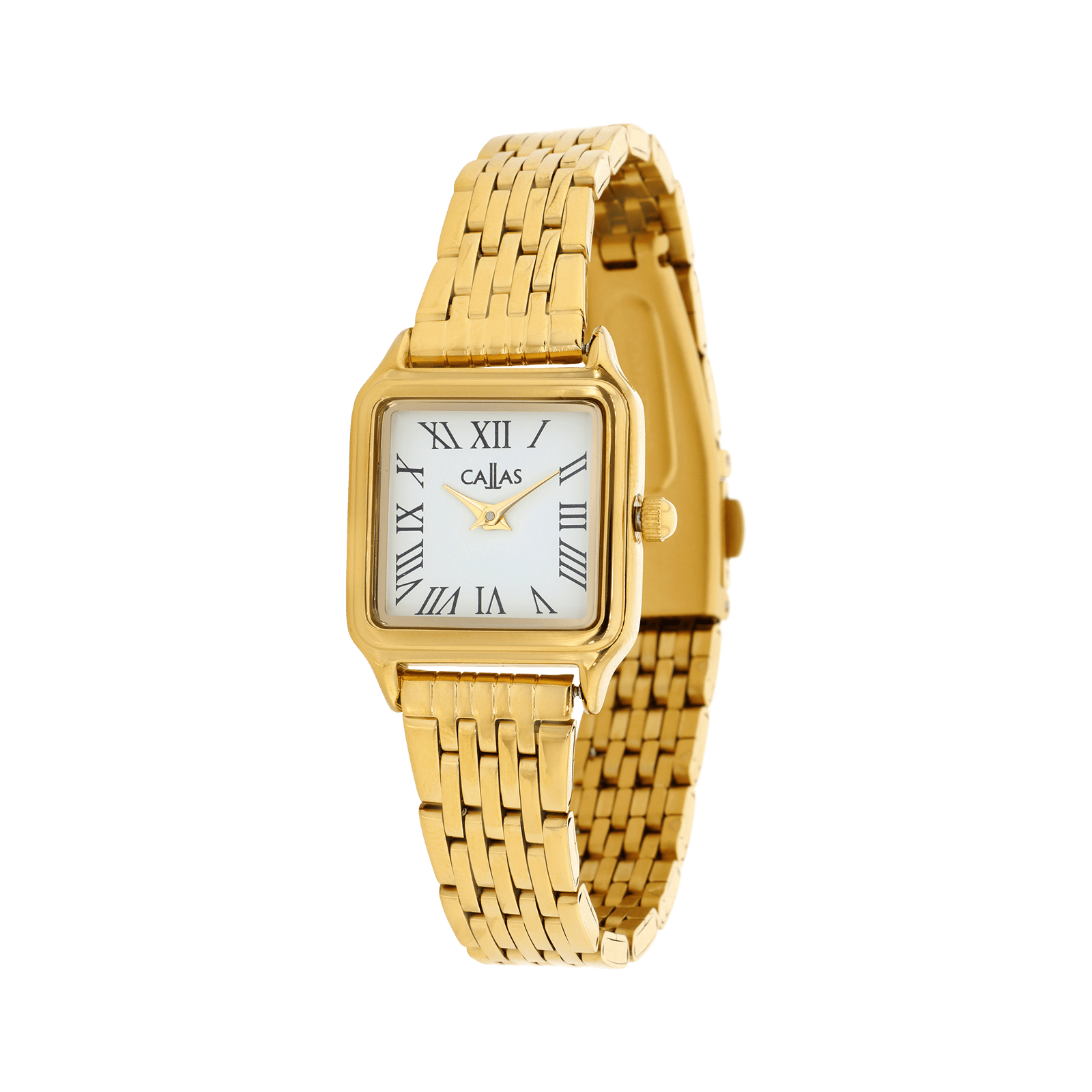 montre callas 23 mm carré acier doré bracelet doré cadran blanc 3 atm