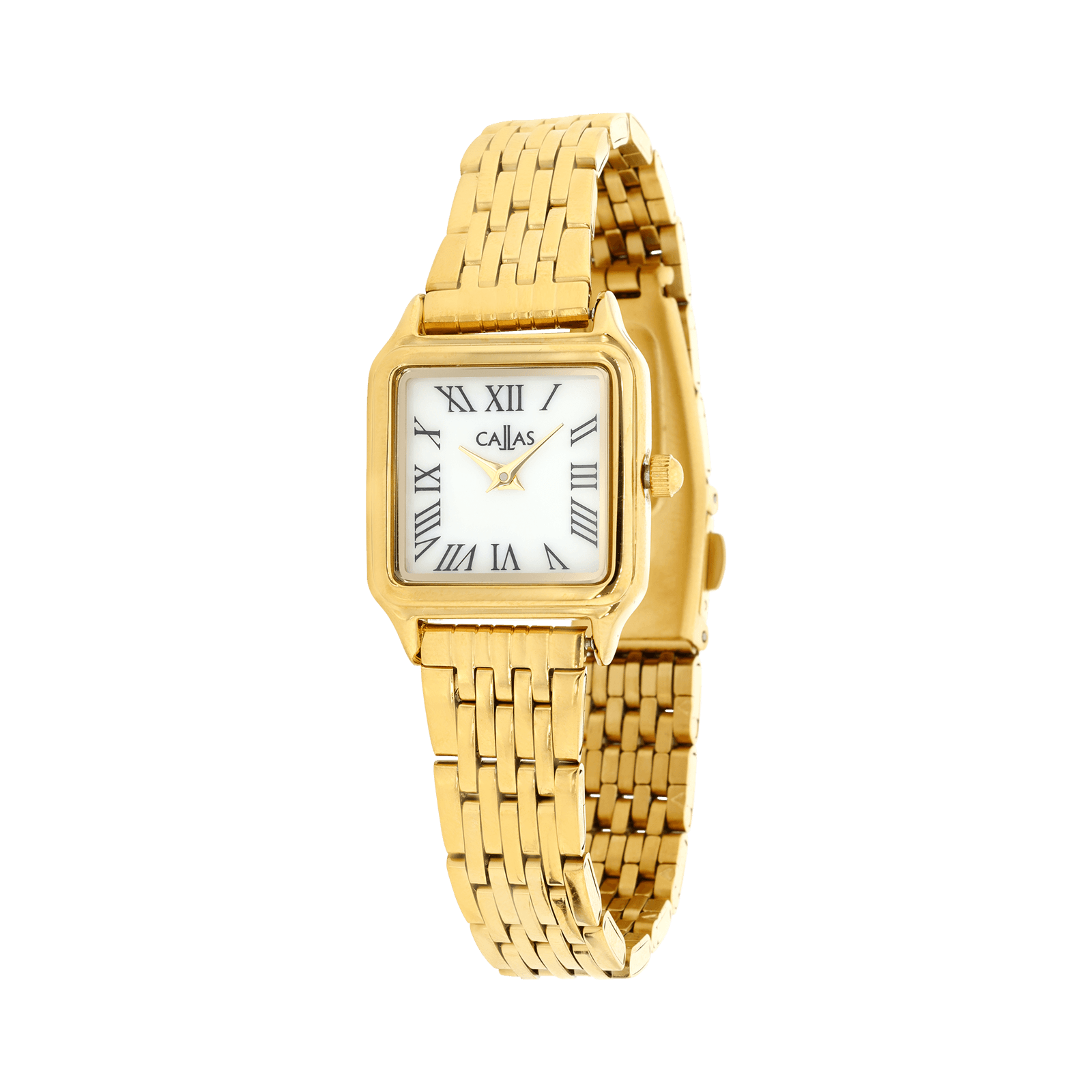 montre callas 23mm carré acier doré bracelet doré cadran nacre 3 atm