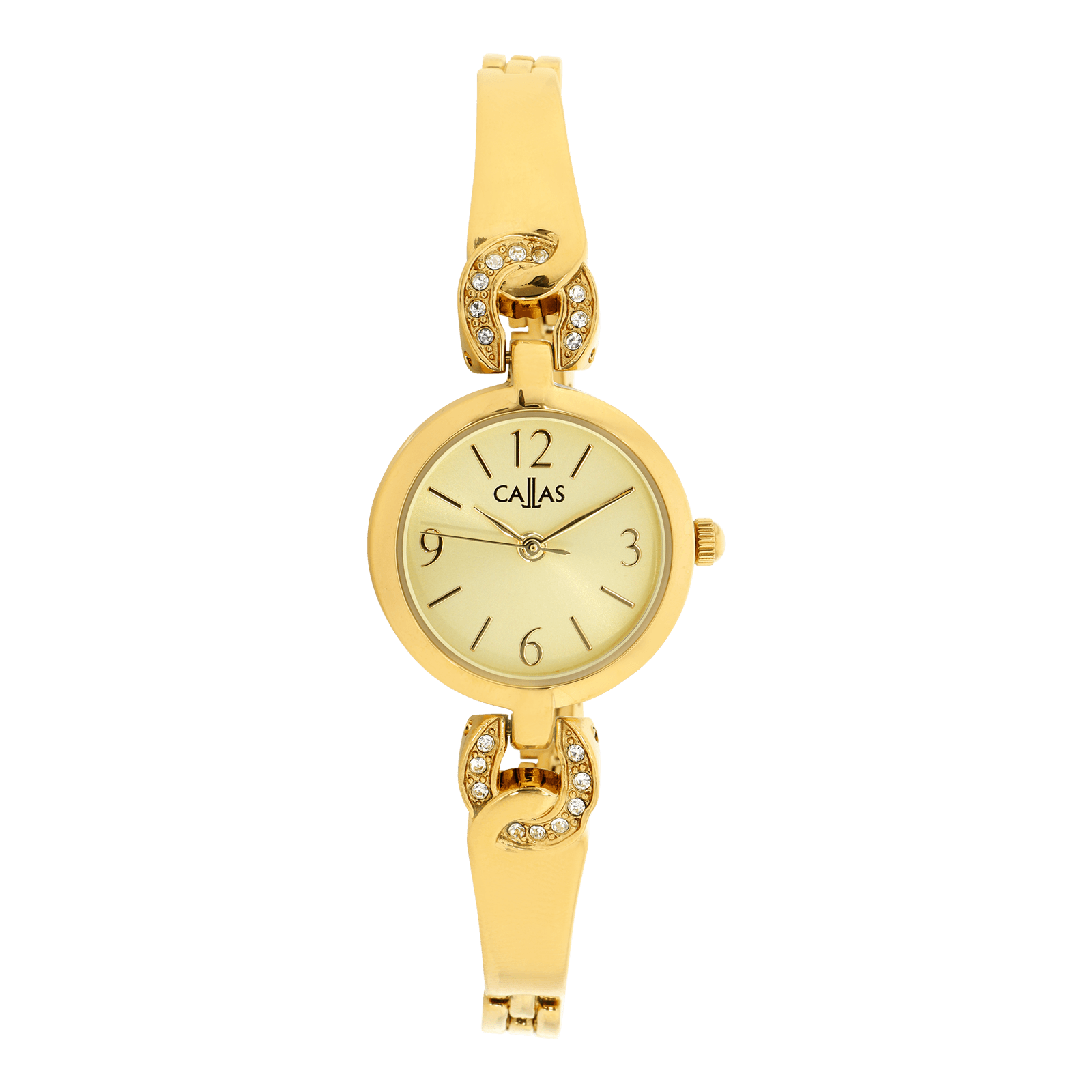 montre dame callas 23mm bracelet rigide acier doré cadran champagne sunray 3 atm