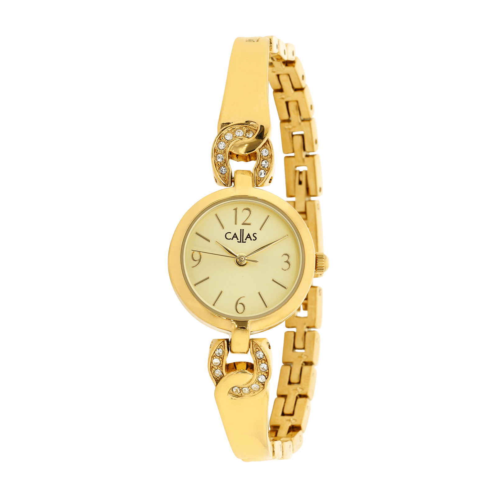 montre dame callas 23mm bracelet rigide acier doré cadran champagne sunray 3 atm