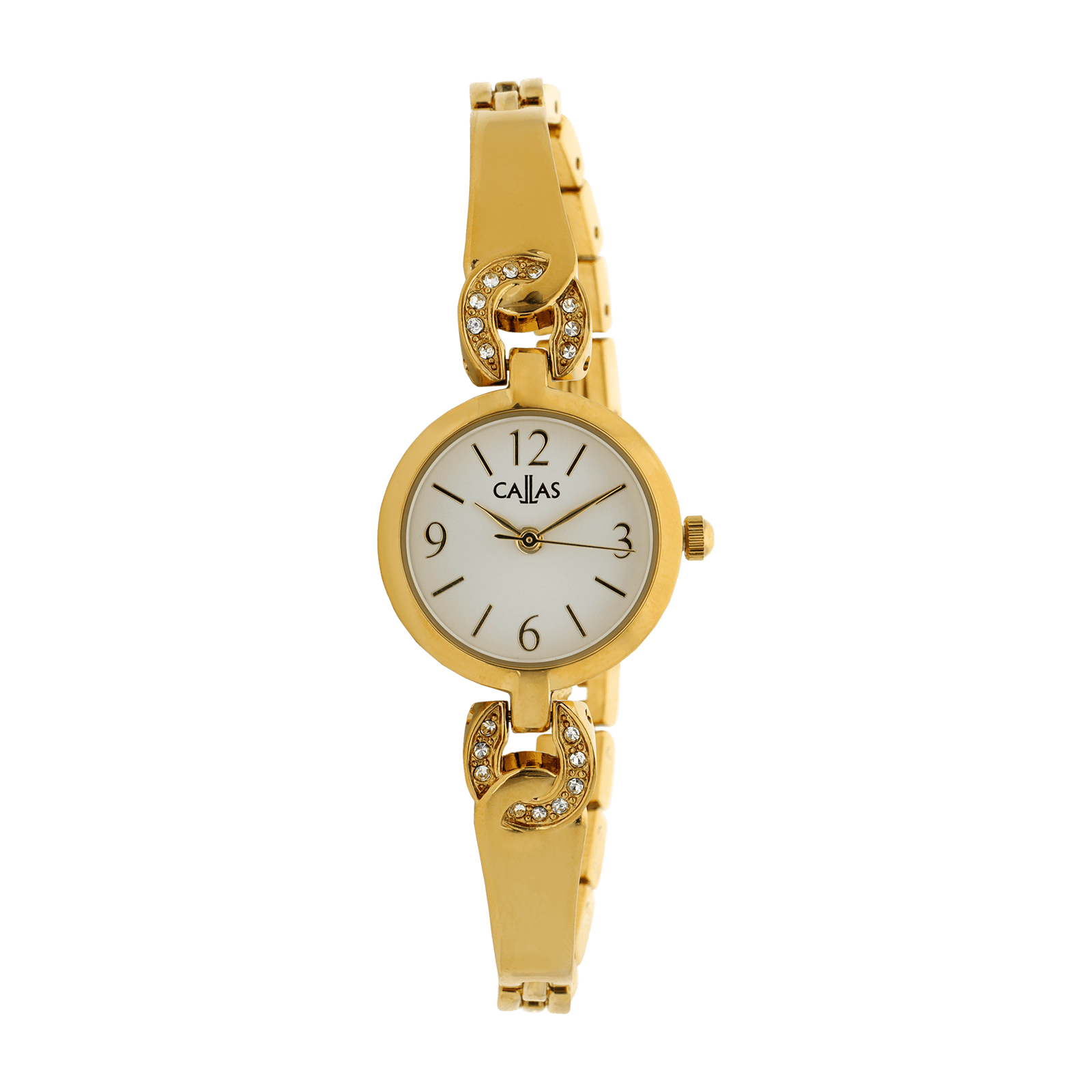 montre dame callas 23mm bracelet rigide acier doré cadran blanc 3 atm