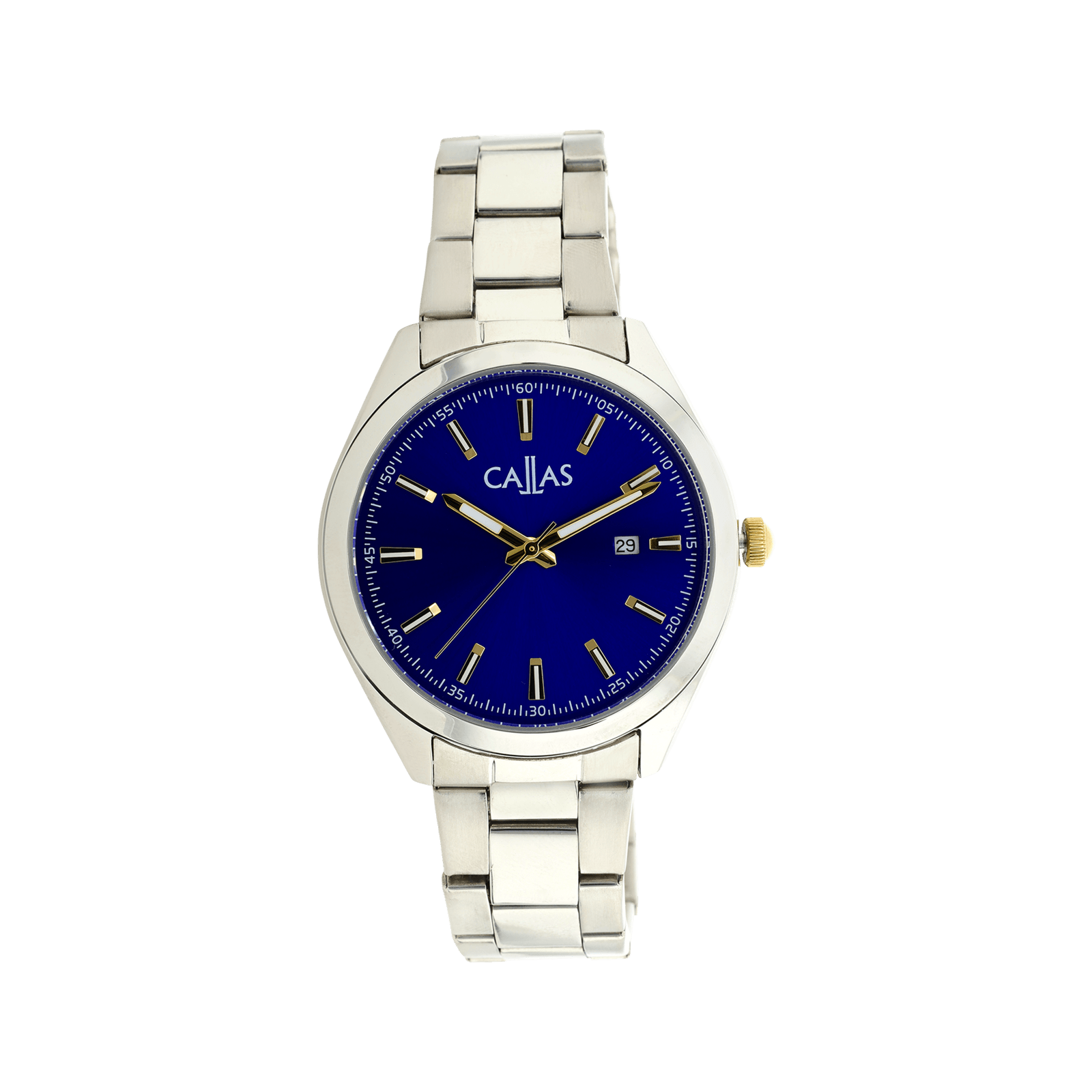 Montre Callas 40mm boîtier acier date bracelet ips cadran bleu Reflex 5 ATM