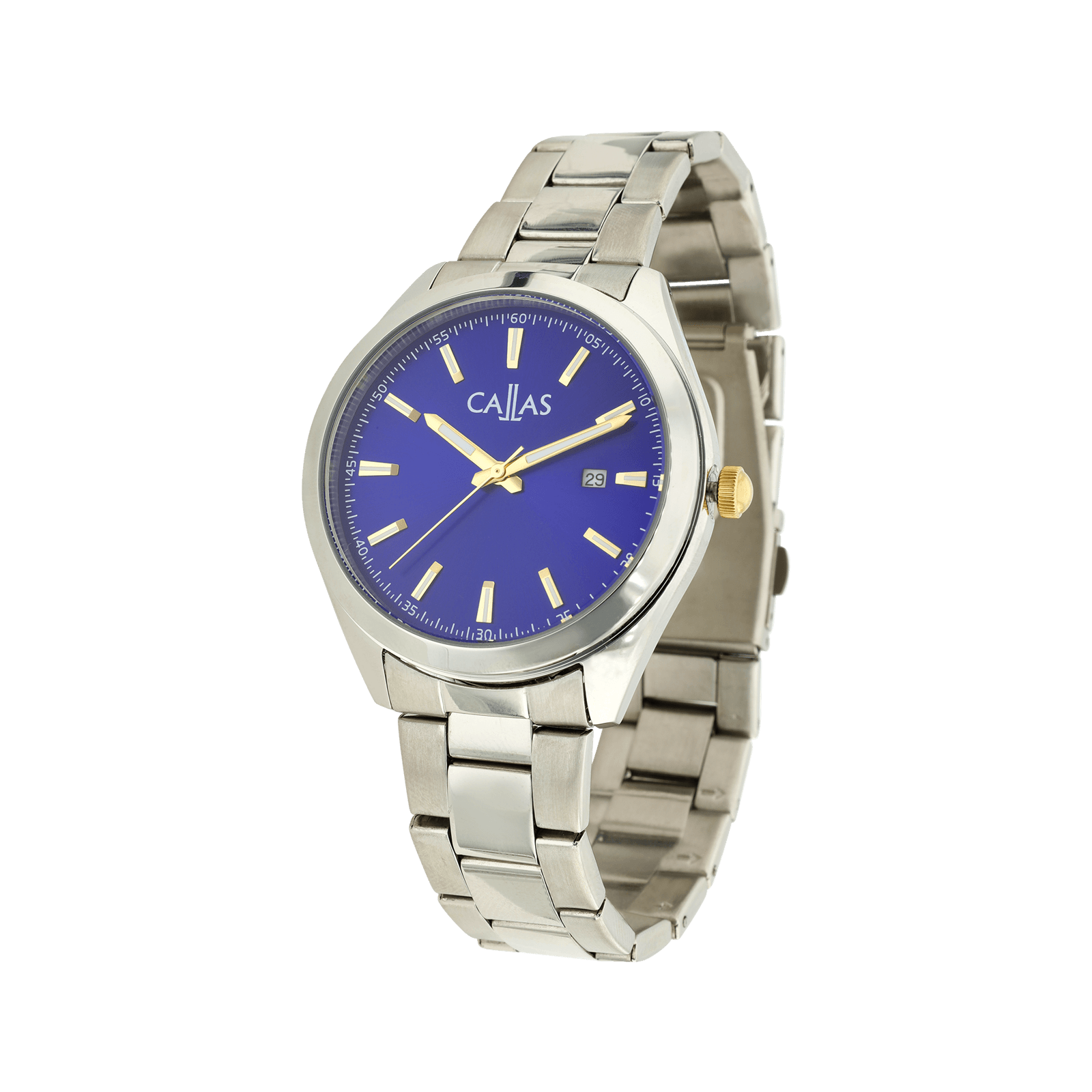 Montre Callas 40mm boîtier acier date bracelet ips cadran bleu Reflex 5 ATM