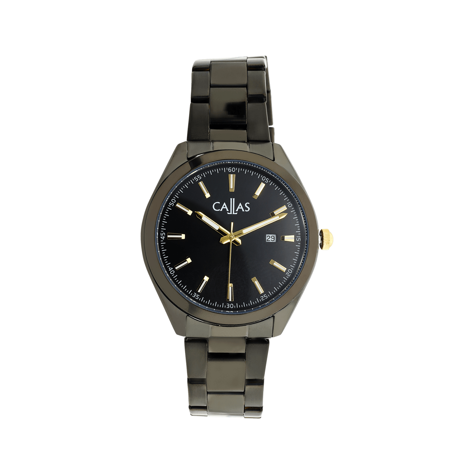 acier black 40mm boîtier acier date bracelet black cadran noir sunray 5 atm