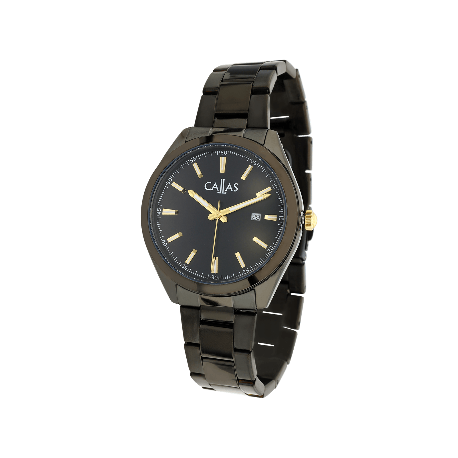 acier black 40mm boîtier acier date bracelet black cadran noir sunray 5 atm