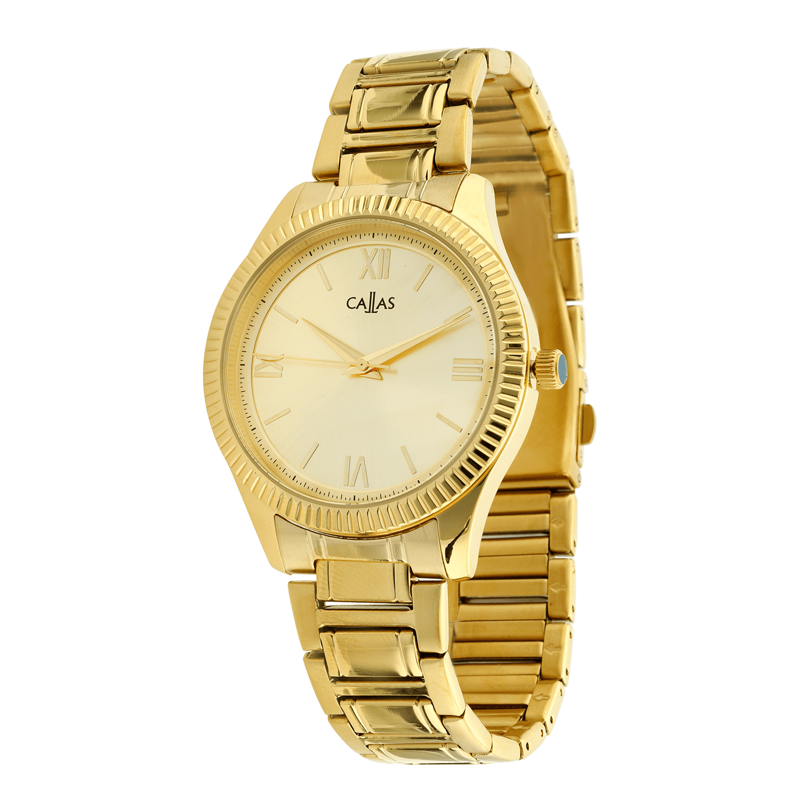 Montre Callas Sunray 5 atmospheres bracelet métal acier doré & cadran champagne