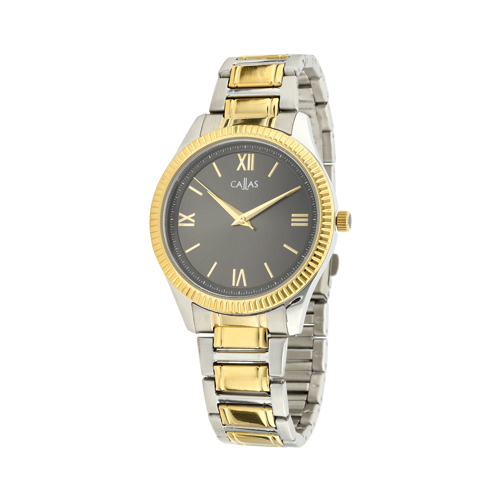 montre callas 40 mm acier bracelet métal ips doré cadran gris sunray 5 atm