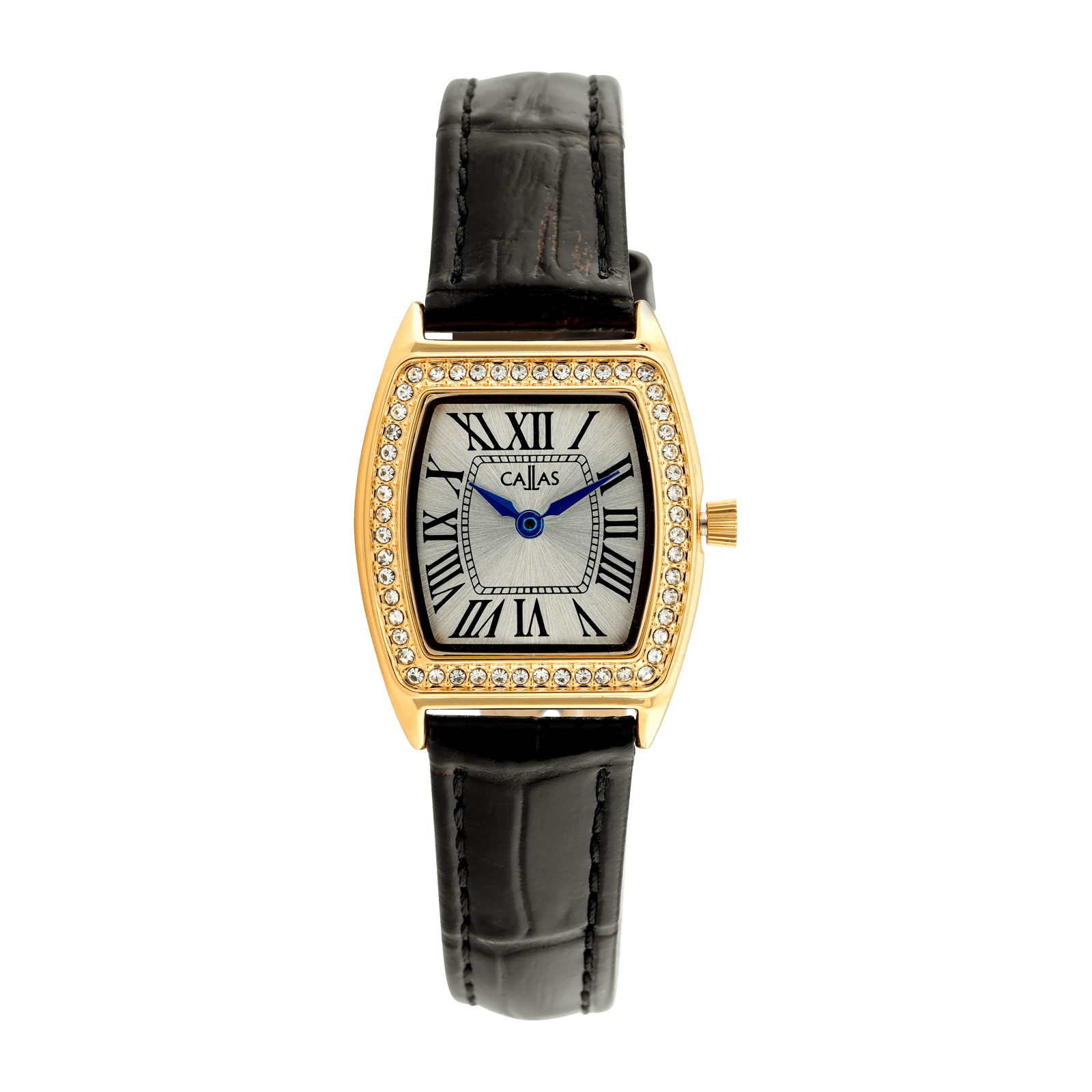 Montre Callas bracelet cuir noir cadran argenté sunray