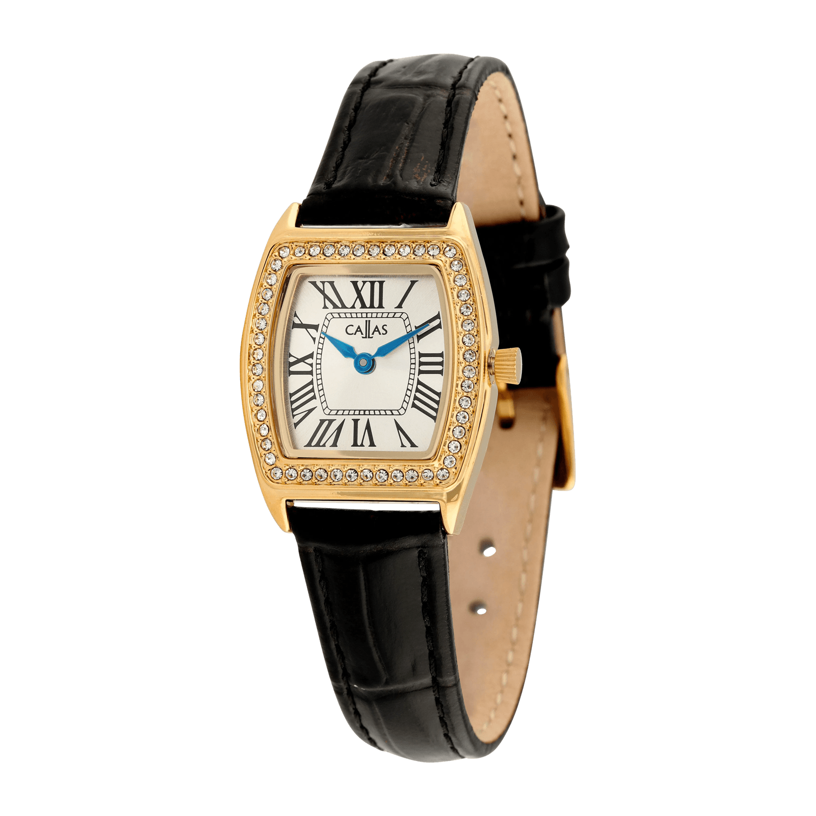 Montre Callas bracelet cuir noir cadran argenté sunray