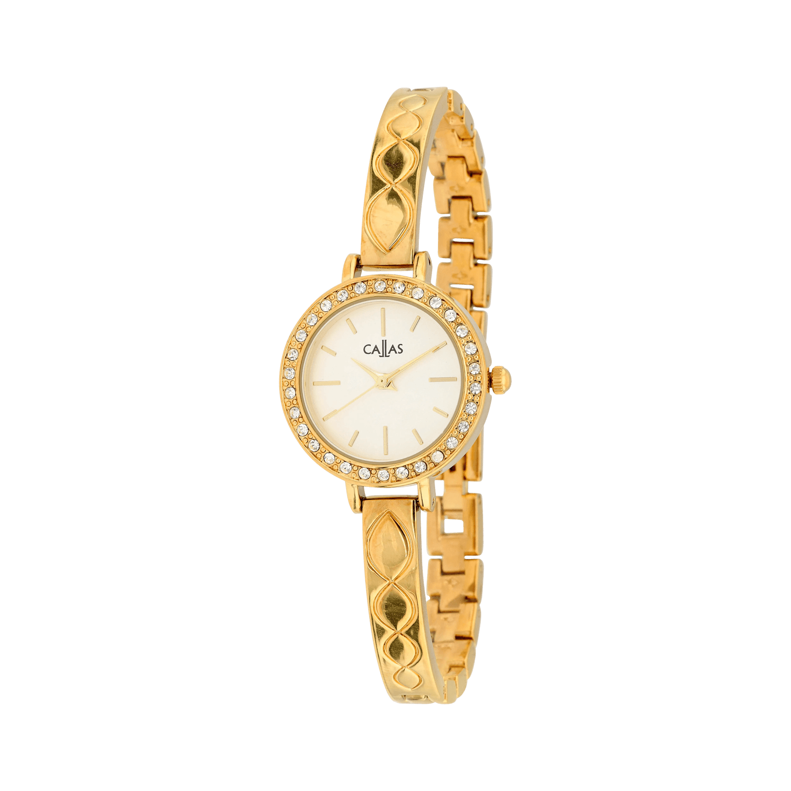 Montre Callas 26mm Bracelet Demi Jonc métal Acier doré Cadran Argent sunray Lunette sertie 3 ATM