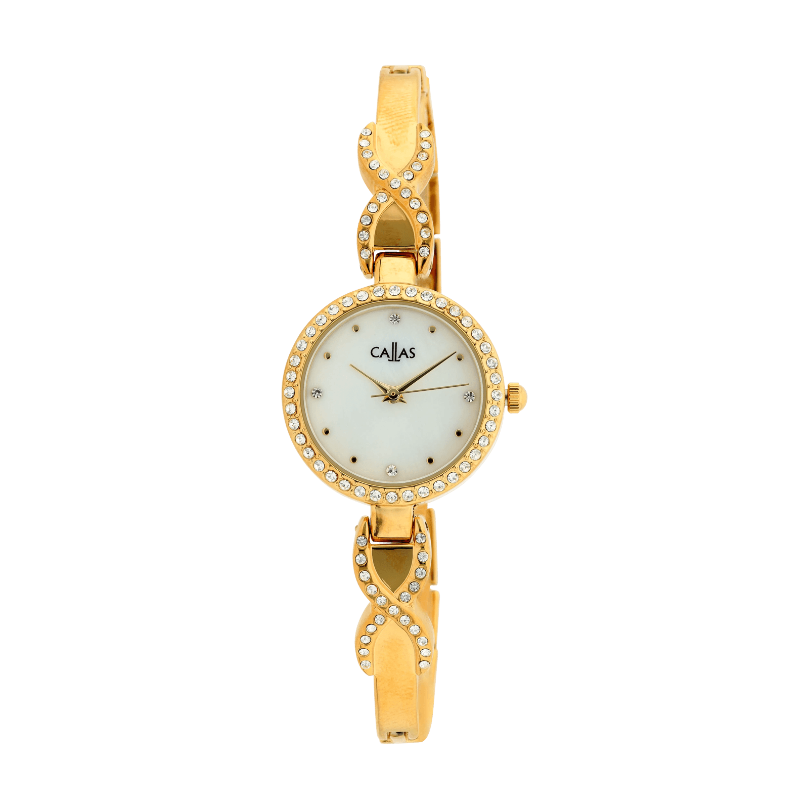 Montre Callas Bracelet Demi Jonc métal Acier doré serti Cadran nacre