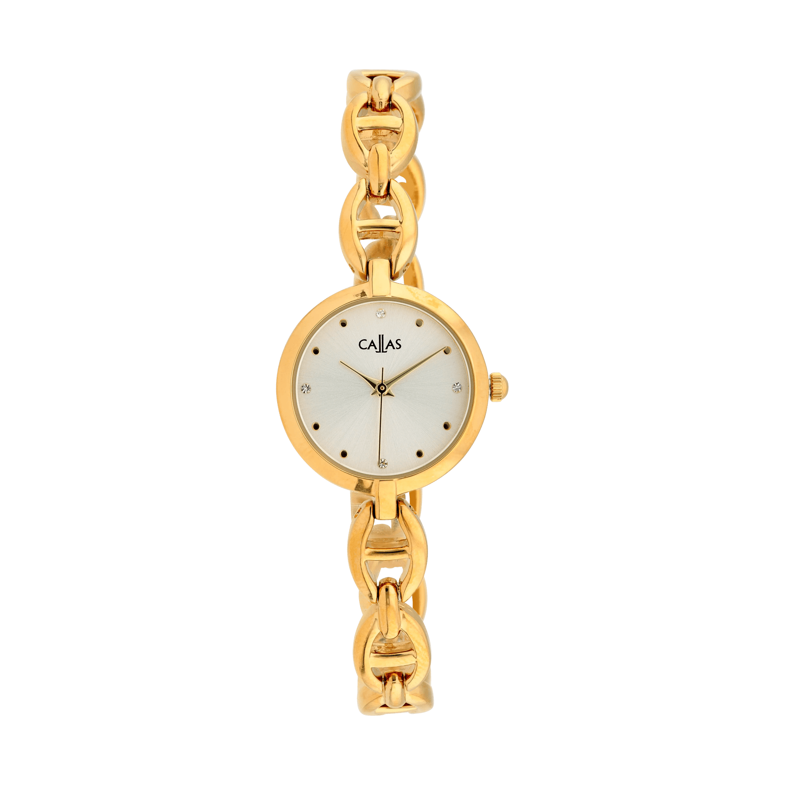 Montre Callas Bracelet Acier doré maille marine Cadran Argent sunray