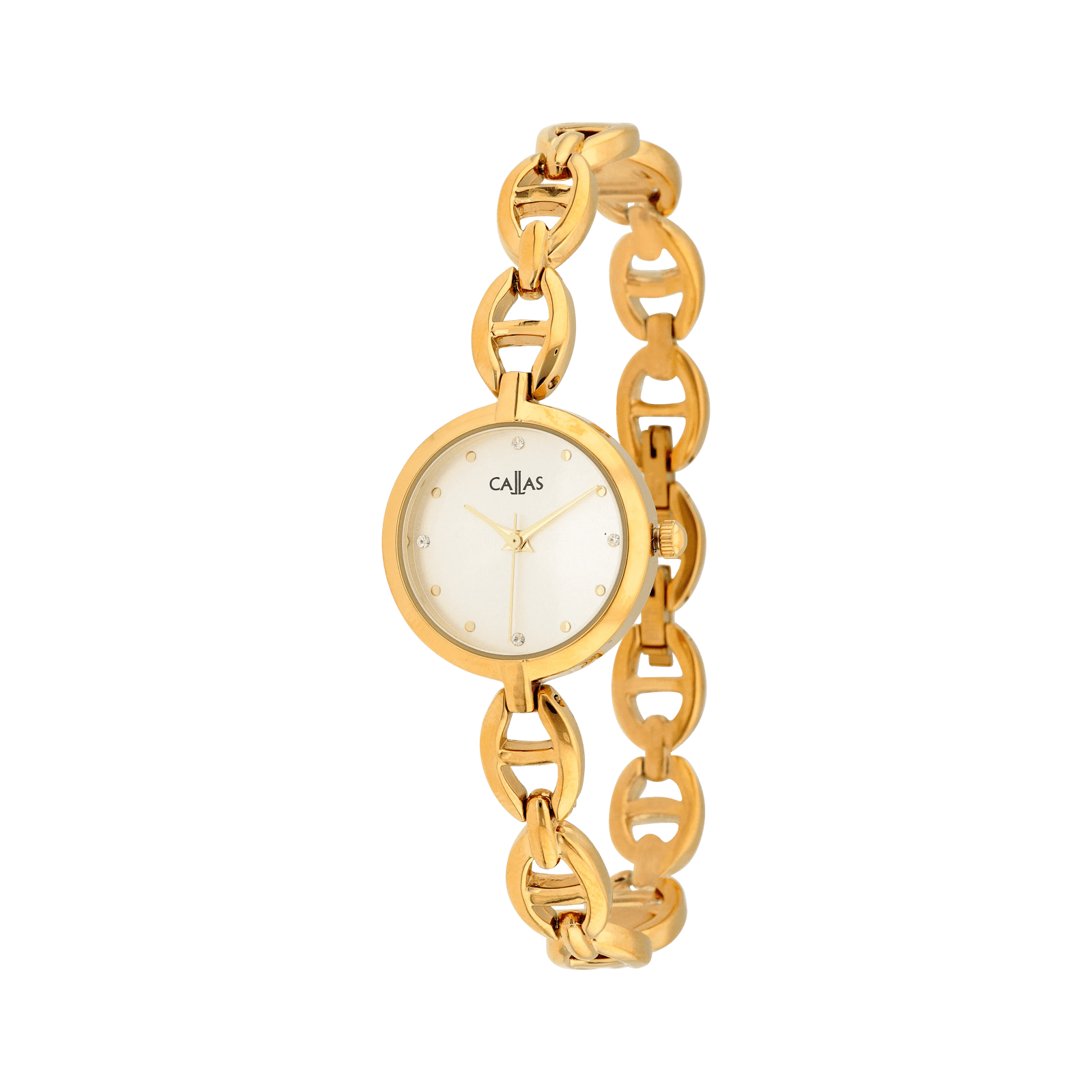 Montre Callas Bracelet Acier doré maille marine Cadran Argent sunray