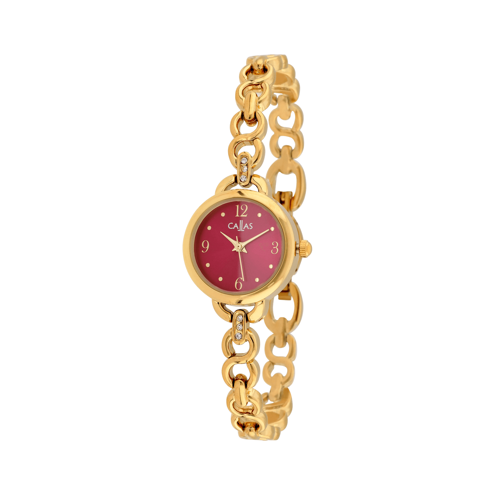 bracelet 23mm acier doré serti cadran bordeaux sunray 3 atm