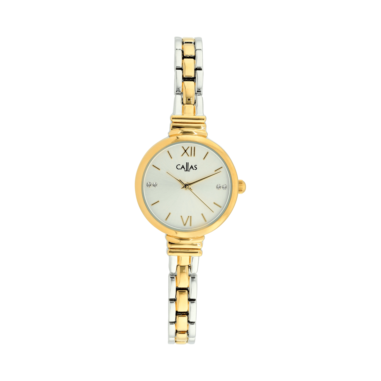 Montre Callas 25 millimètres Bracelet Acier doré/Ion Plating Silver métal Cadran Argent sunray 3 ATM
