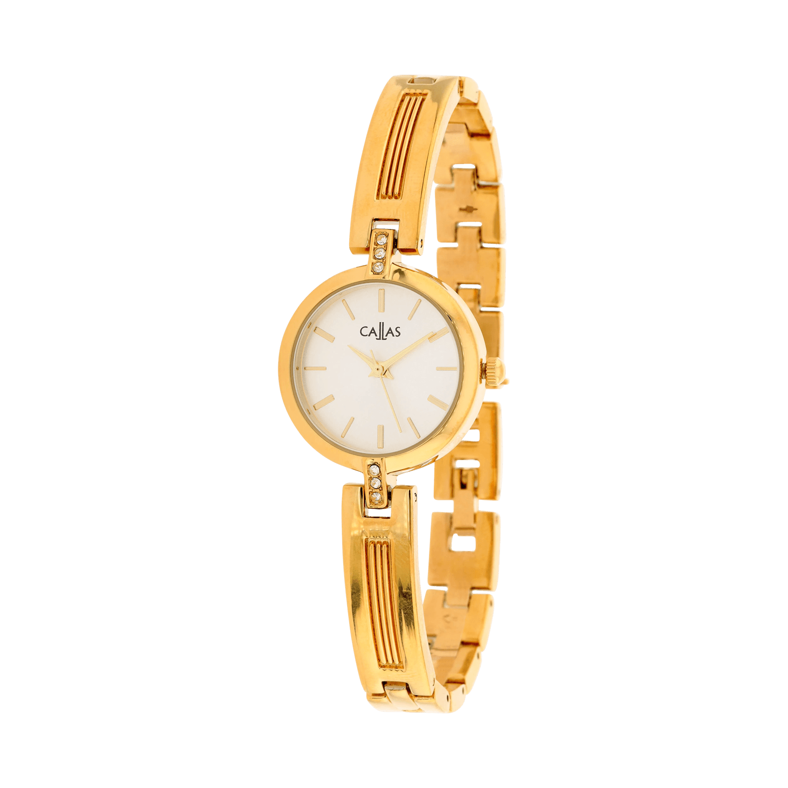 Montre Callas 25 millimètres Bracelet Demi Jonc métal Acier doré Cadran Argent sunray 3 ATM