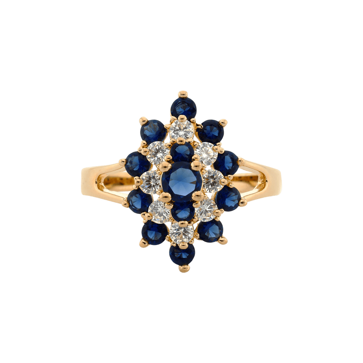 Bague Plaqué or ovale Oxydes bleus et blancs