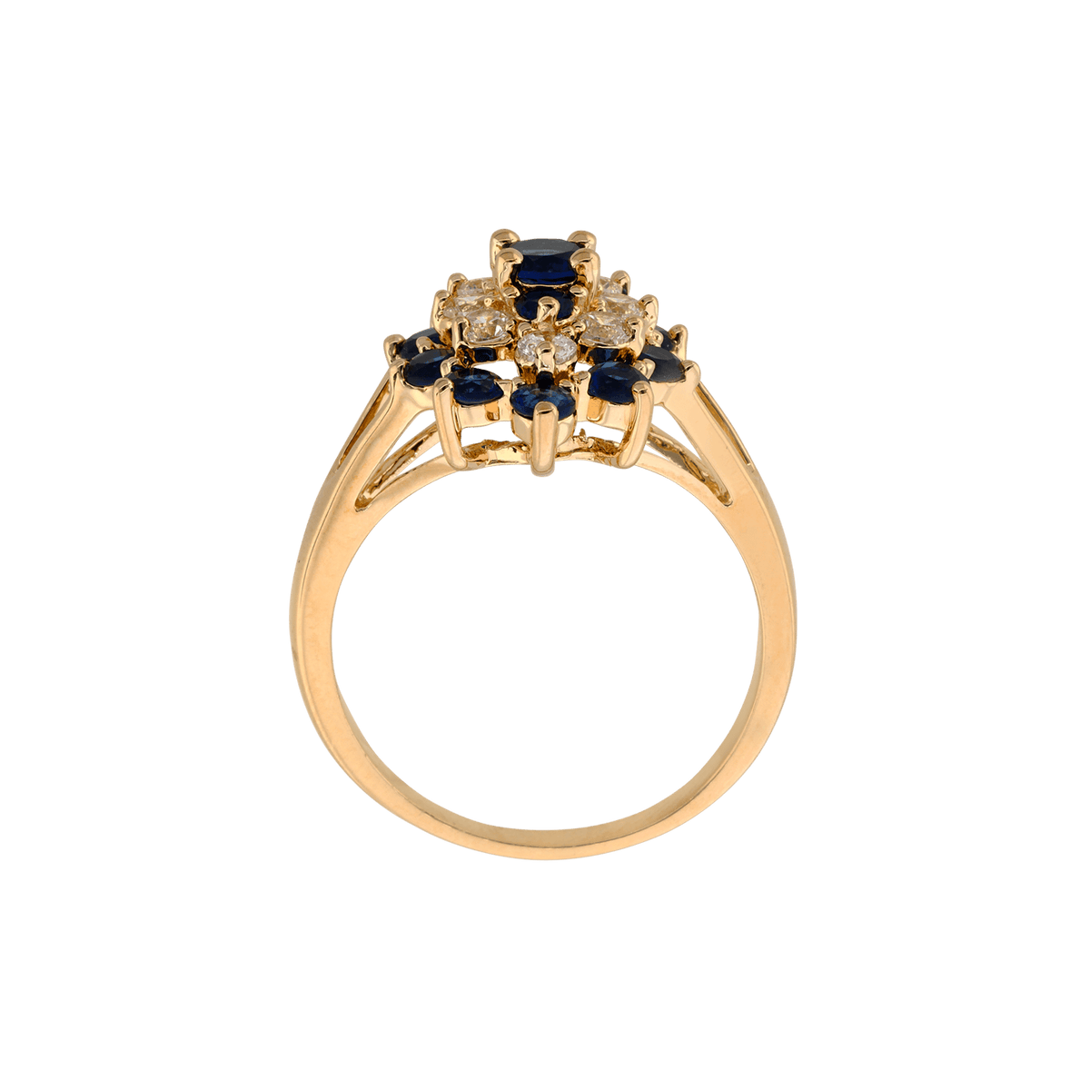 Bague Plaqué or ovale Oxydes bleus et blancs