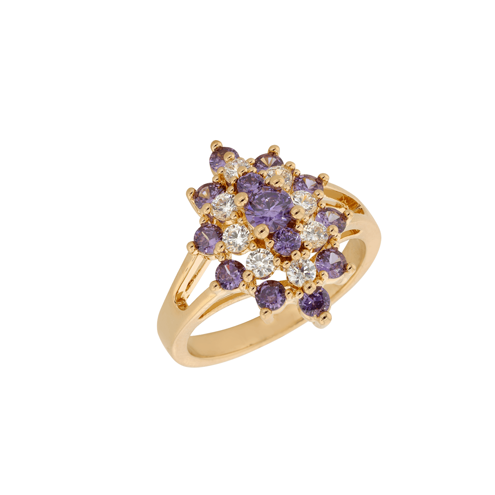 bague Plaqué or ovale oxydes violets et blancs