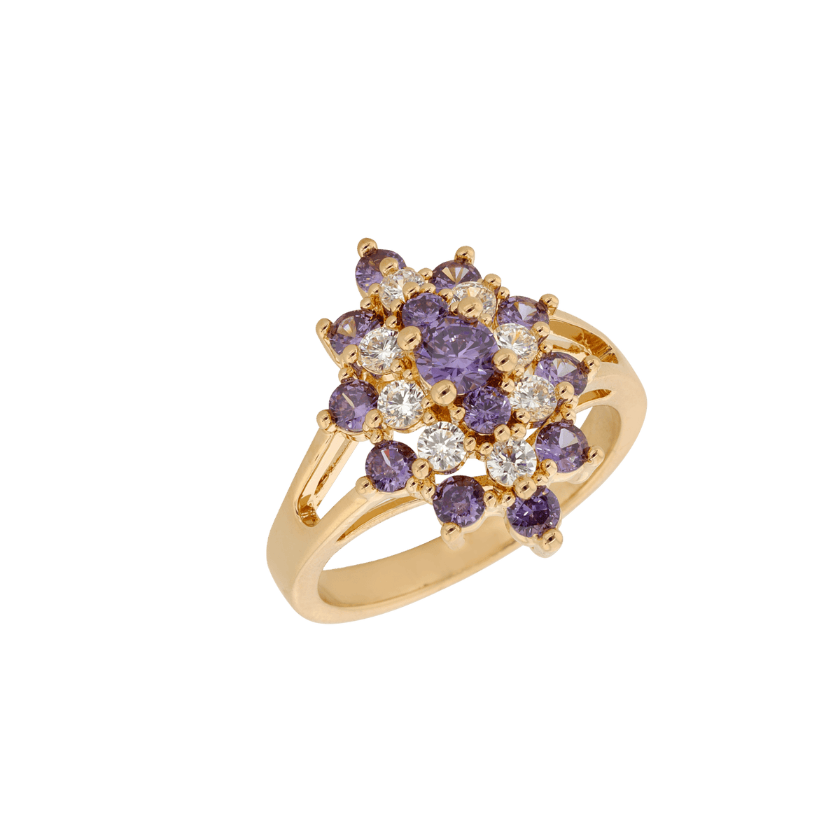 Bague Plaqué or ovale Oxydes violets et blancs