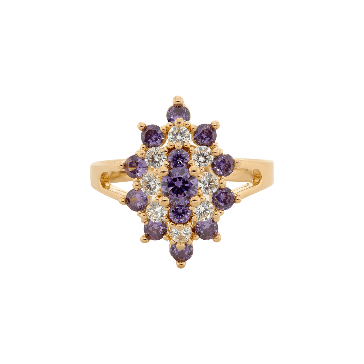 Bague Plaqué or ovale Oxydes violets et blancs
