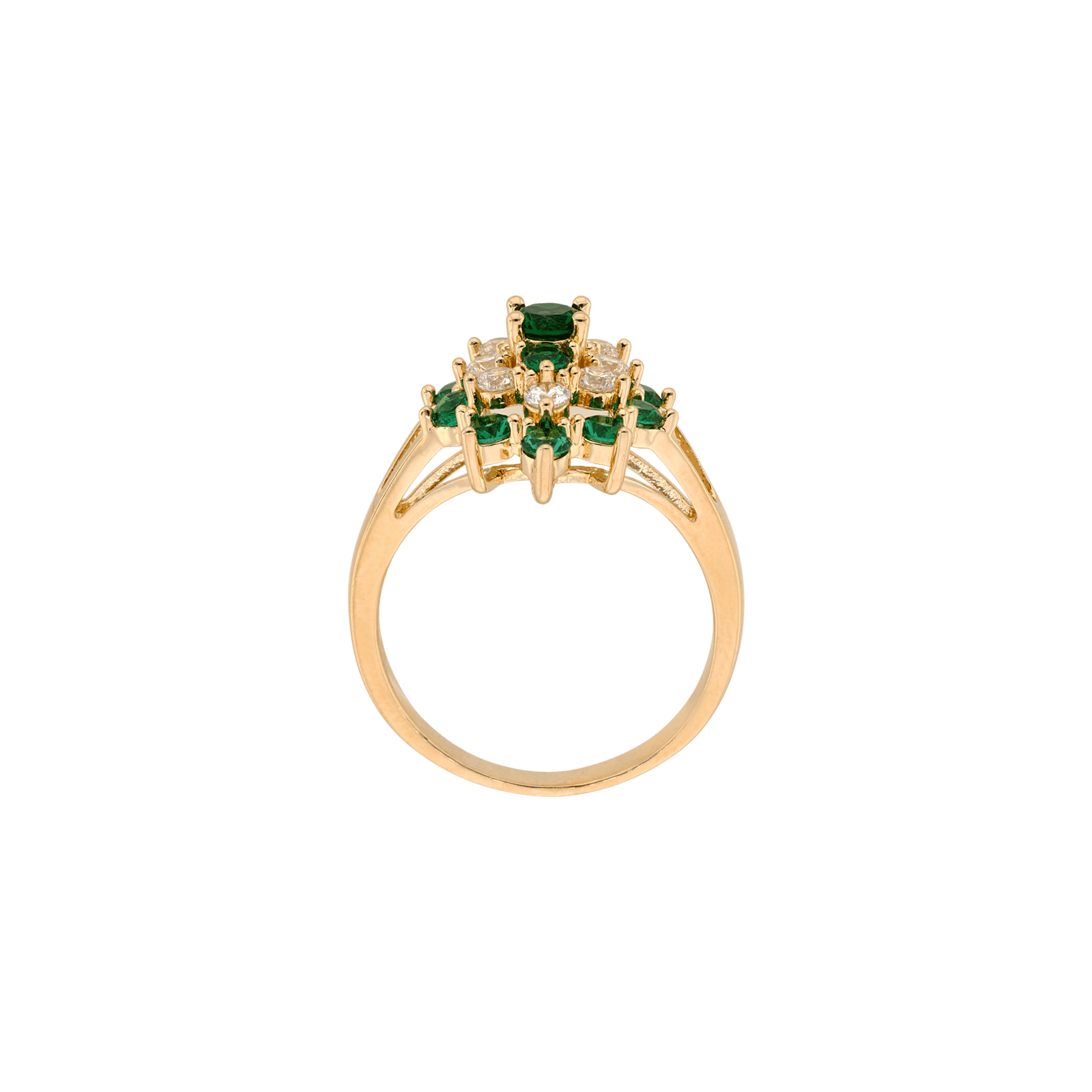 Bague Plaqué or ovale Oxydes verts et blancs