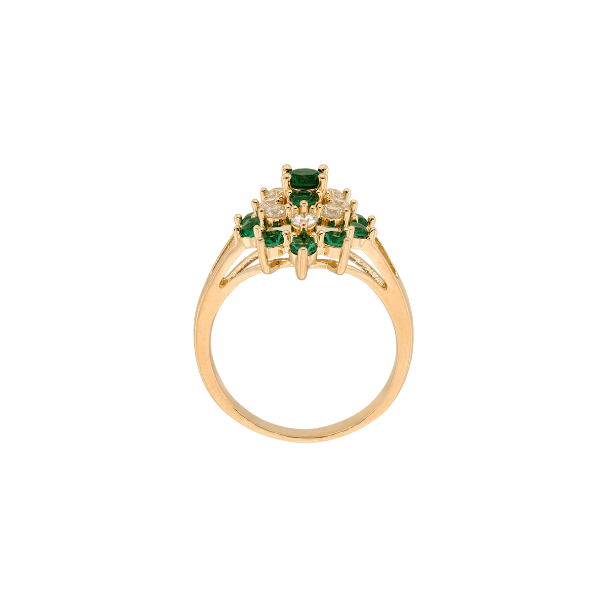 Bague Plaqué or ovale Oxydes verts et blancs