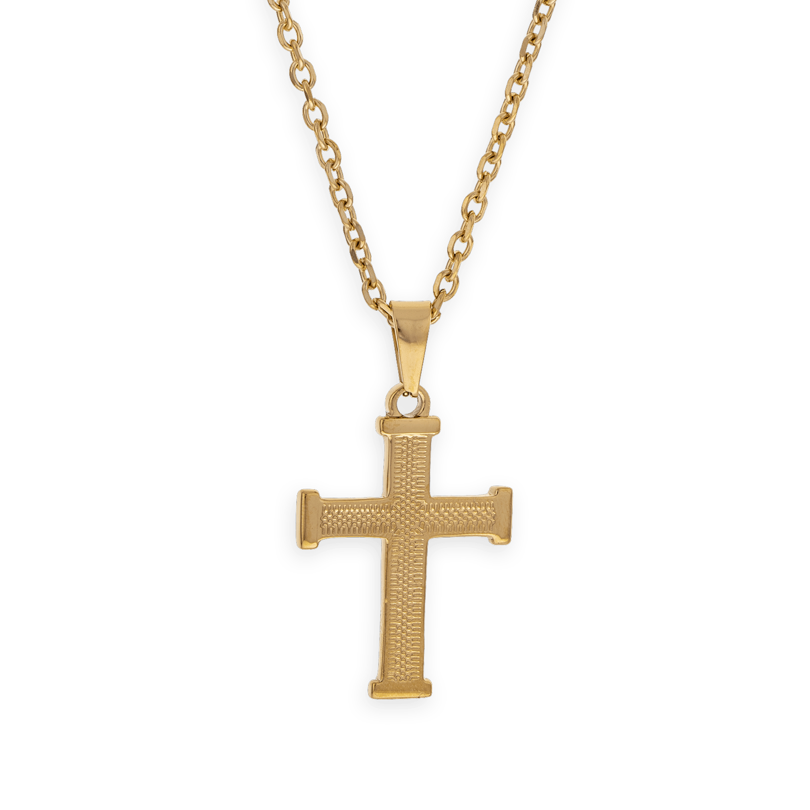 Collier acier jaune croix chaîne forçat