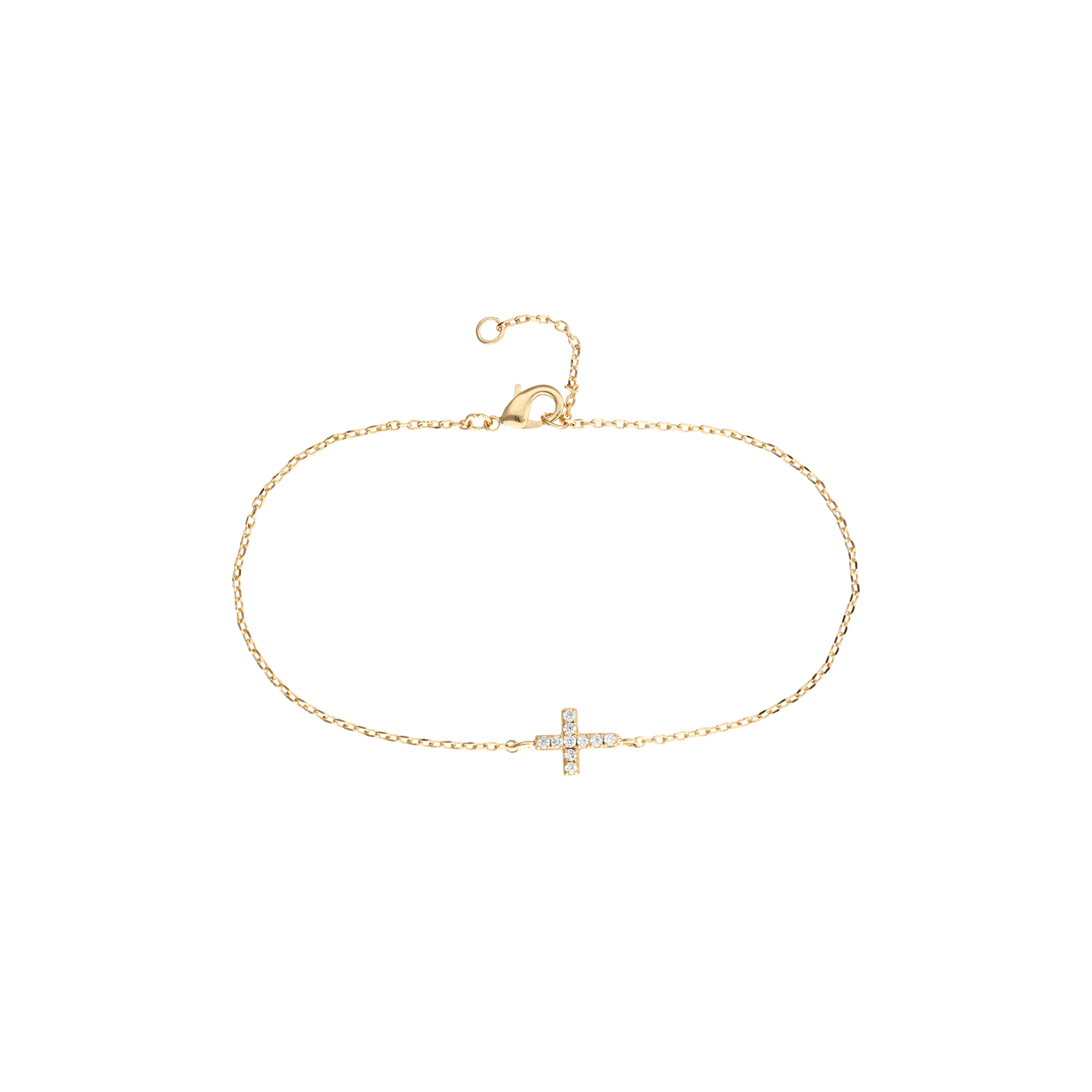 Bracelet Plaqué or croix pavée oxydes 18 centimètres