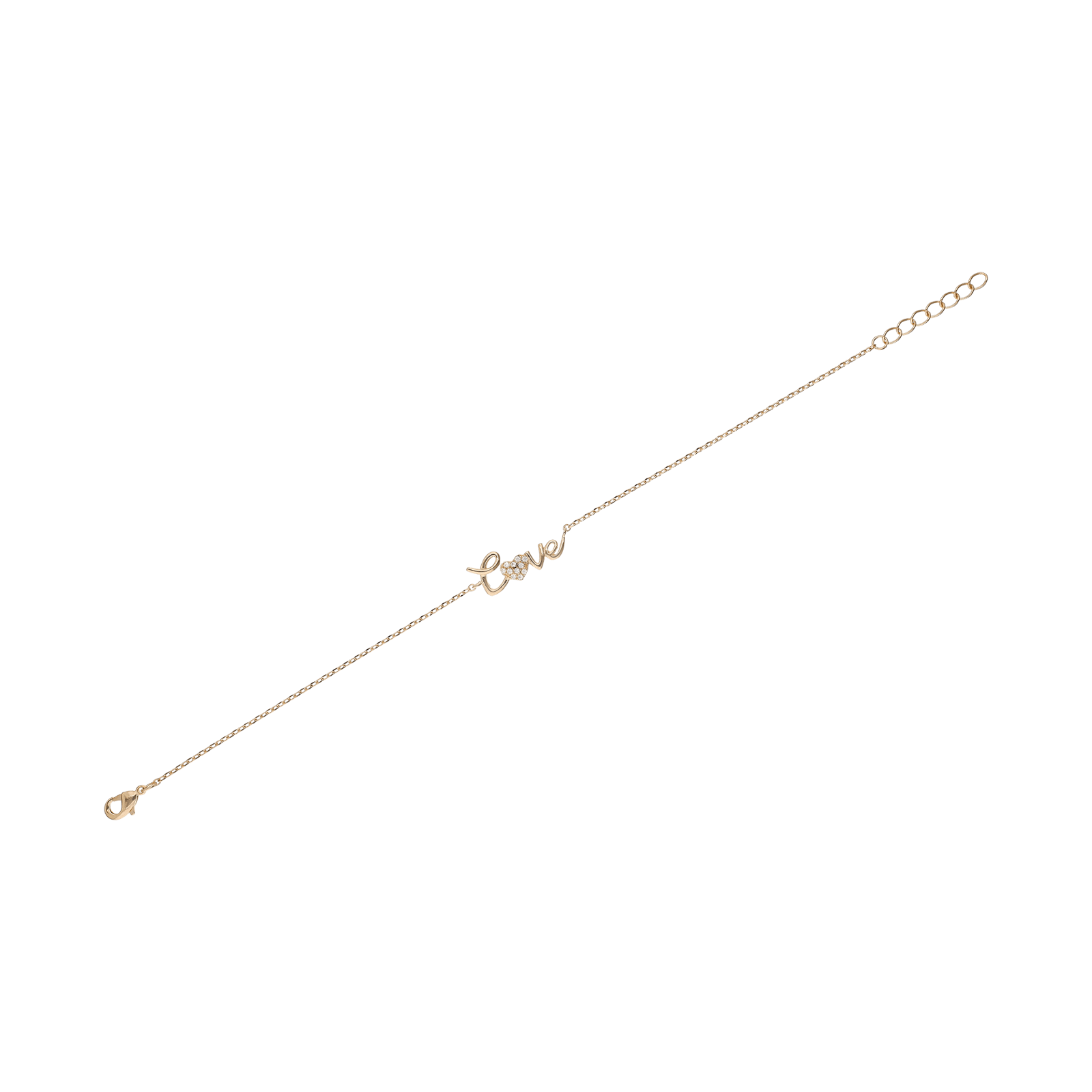 Bracelet Plaqué or inscription love avec coeur serti Oxydes 18 centimètres