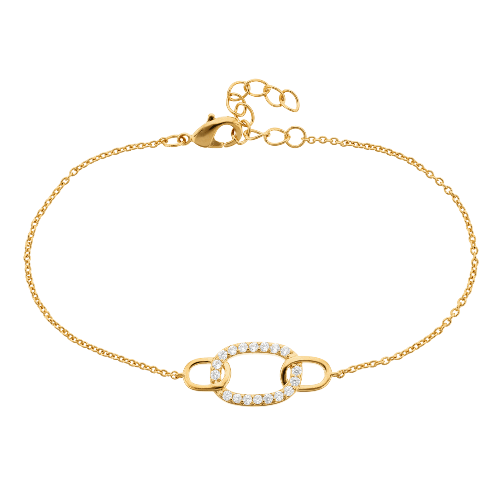 Bracelet Plaqué or motifs ovales entrelacés avec Oxydes