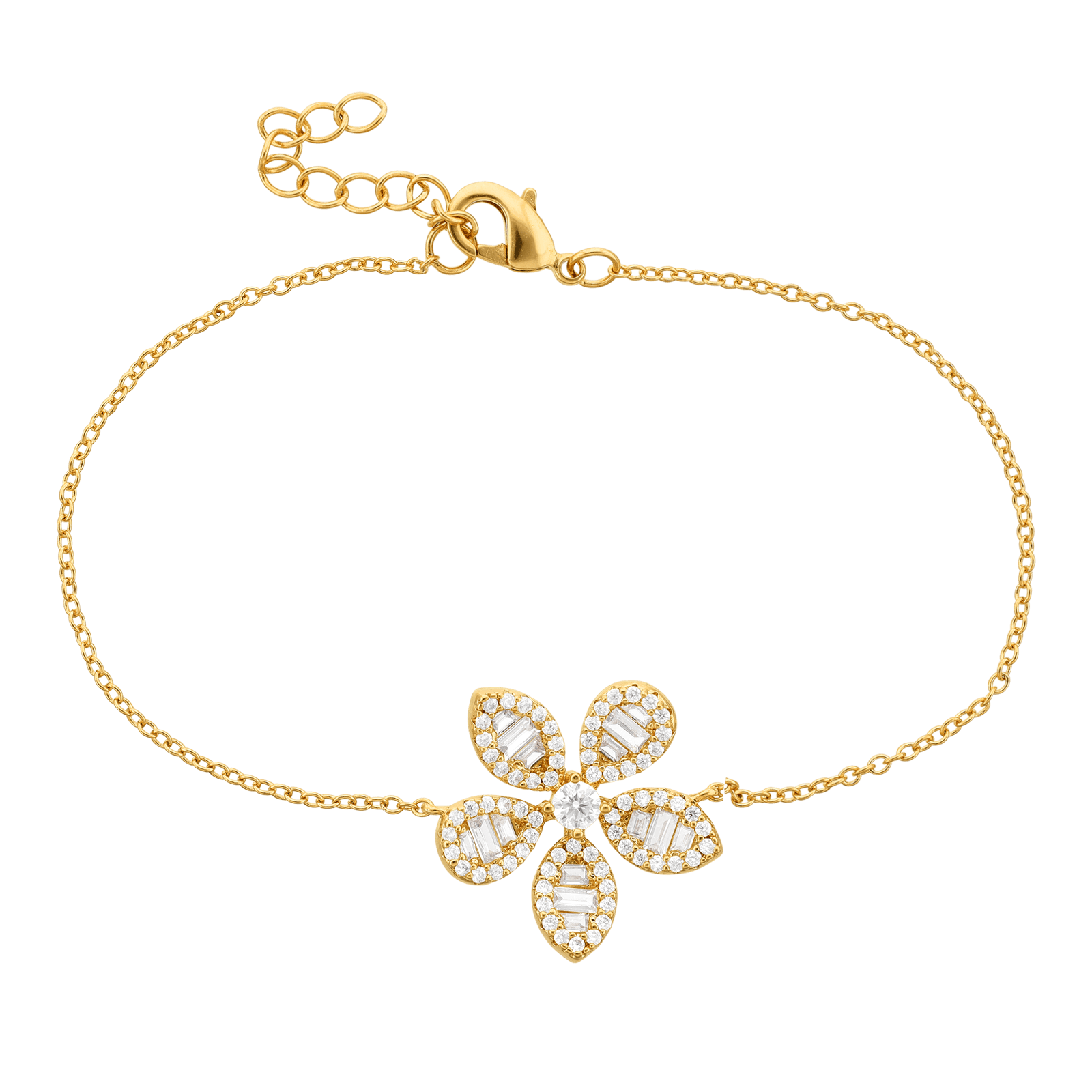 Bracelet Plaqué or motif fleur pavé Oxydes